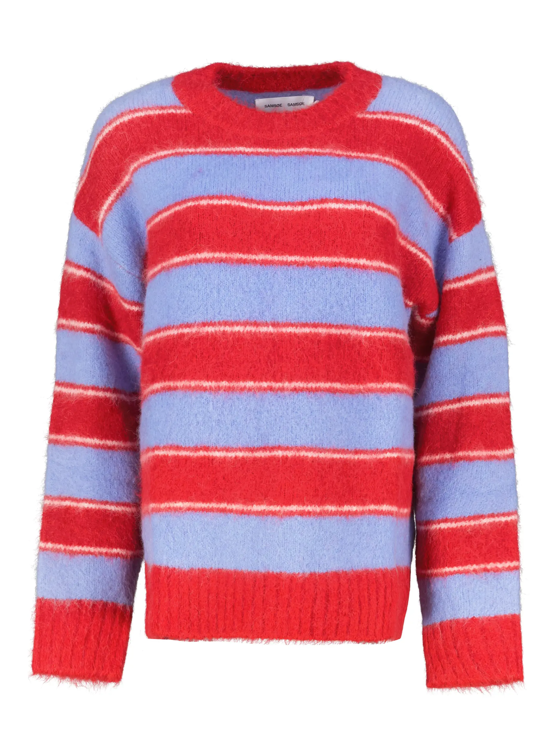 Gestreifter Pullover 'Sajeanne' aus Alpaka-Mix langarm - Artikel Vorderseite - Farbe: Rot