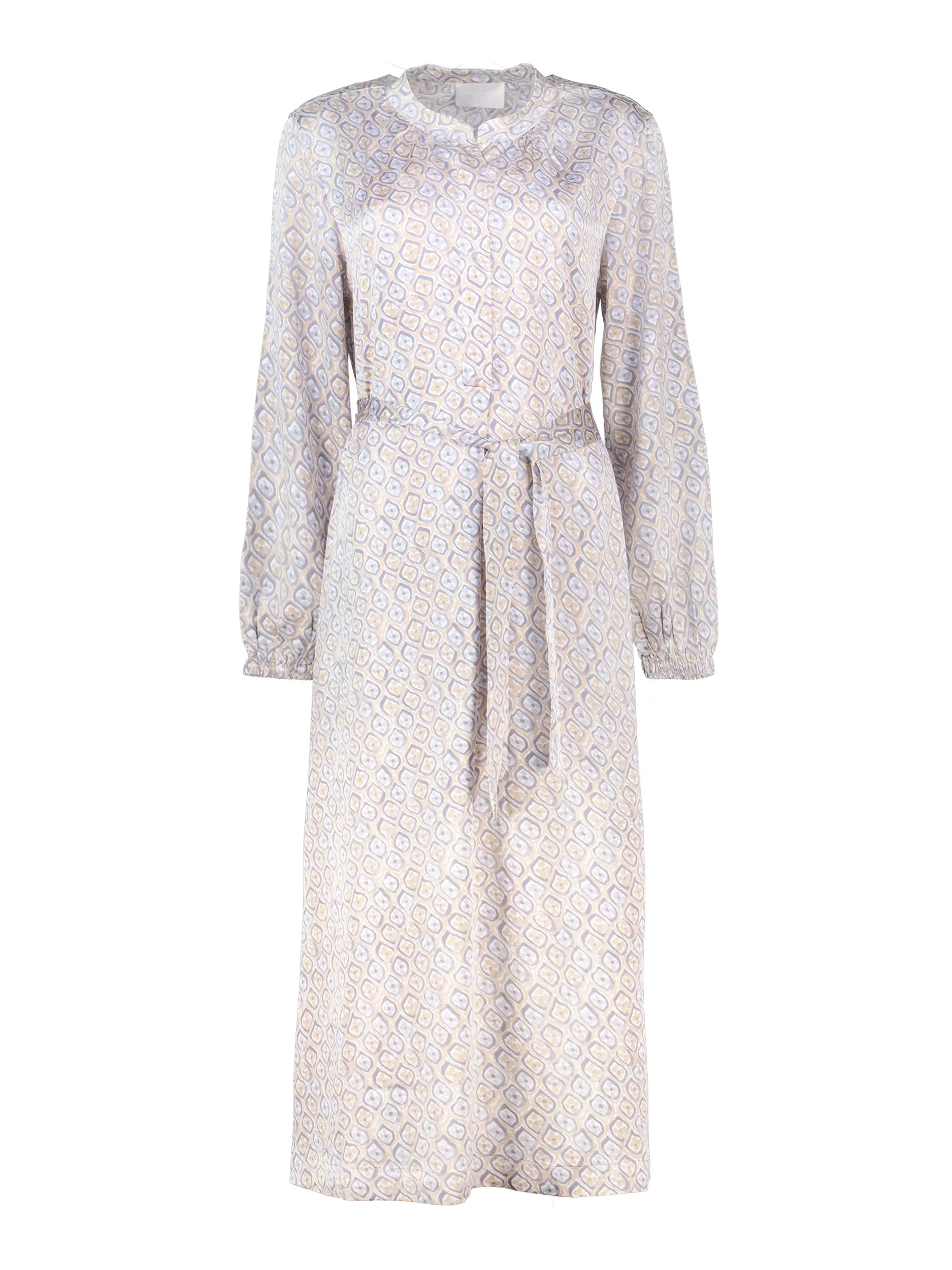 Gemustertes Midi Seidenkleid 'Farus' langarm - Artikel Vorderseite - Farbe: Blau