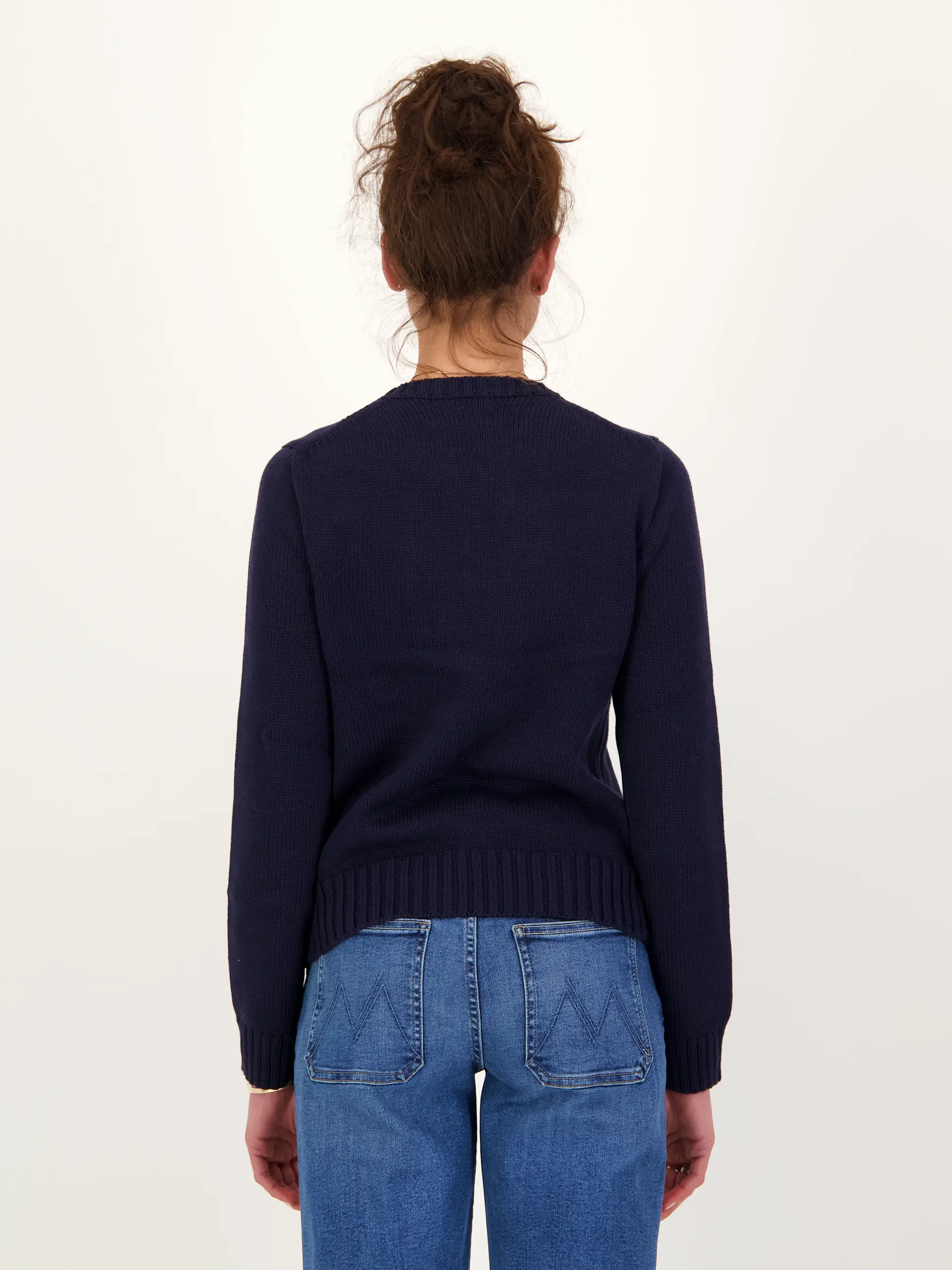 Pullover mit Logo langarm - Artikel Rückseite getragen von einem Modell - Farbe: Blau