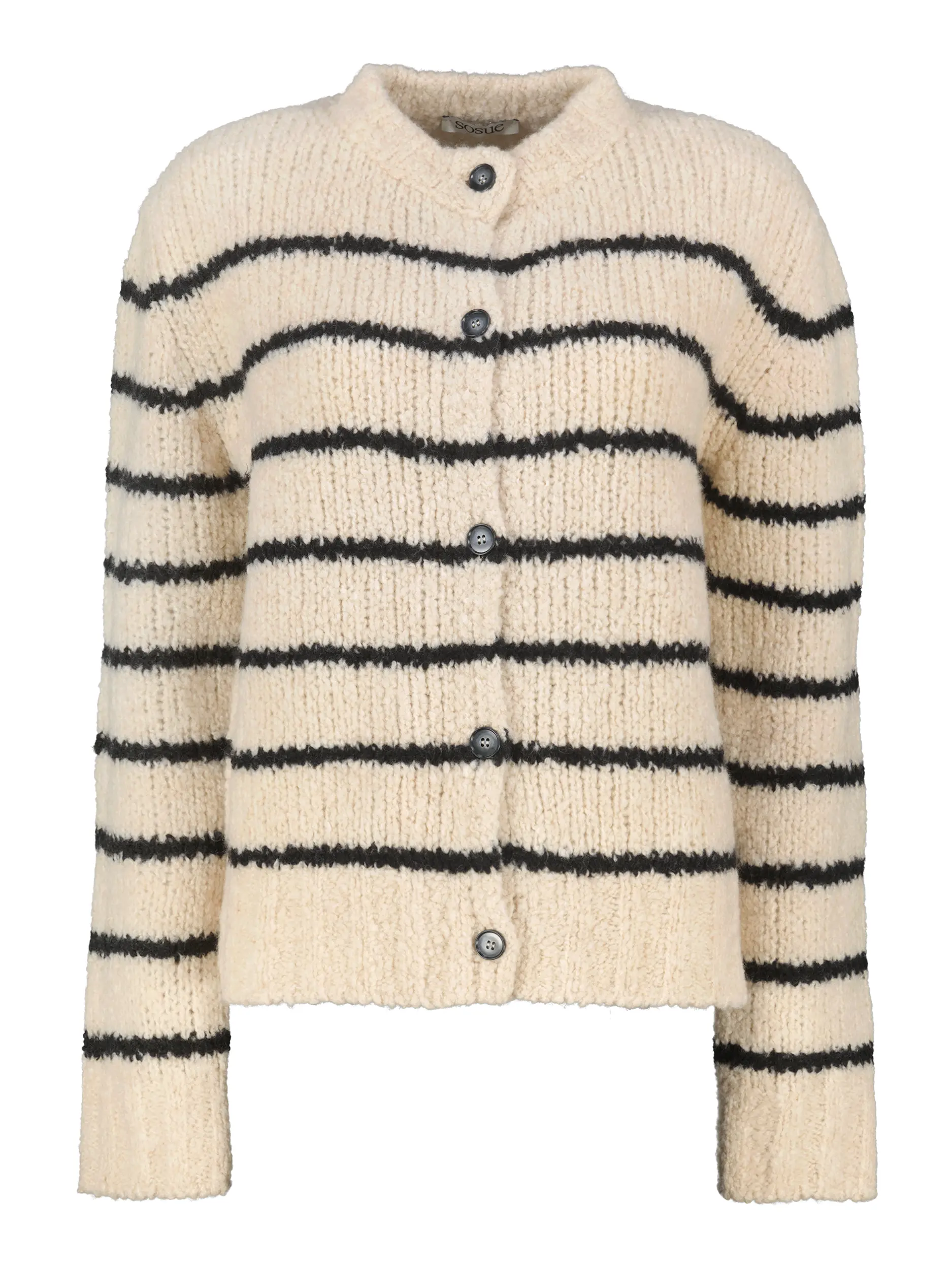 Gestreifte Strickjacke 'Petite' aus Wolle - Artikel Vorderseite - Farbe: Schwarz