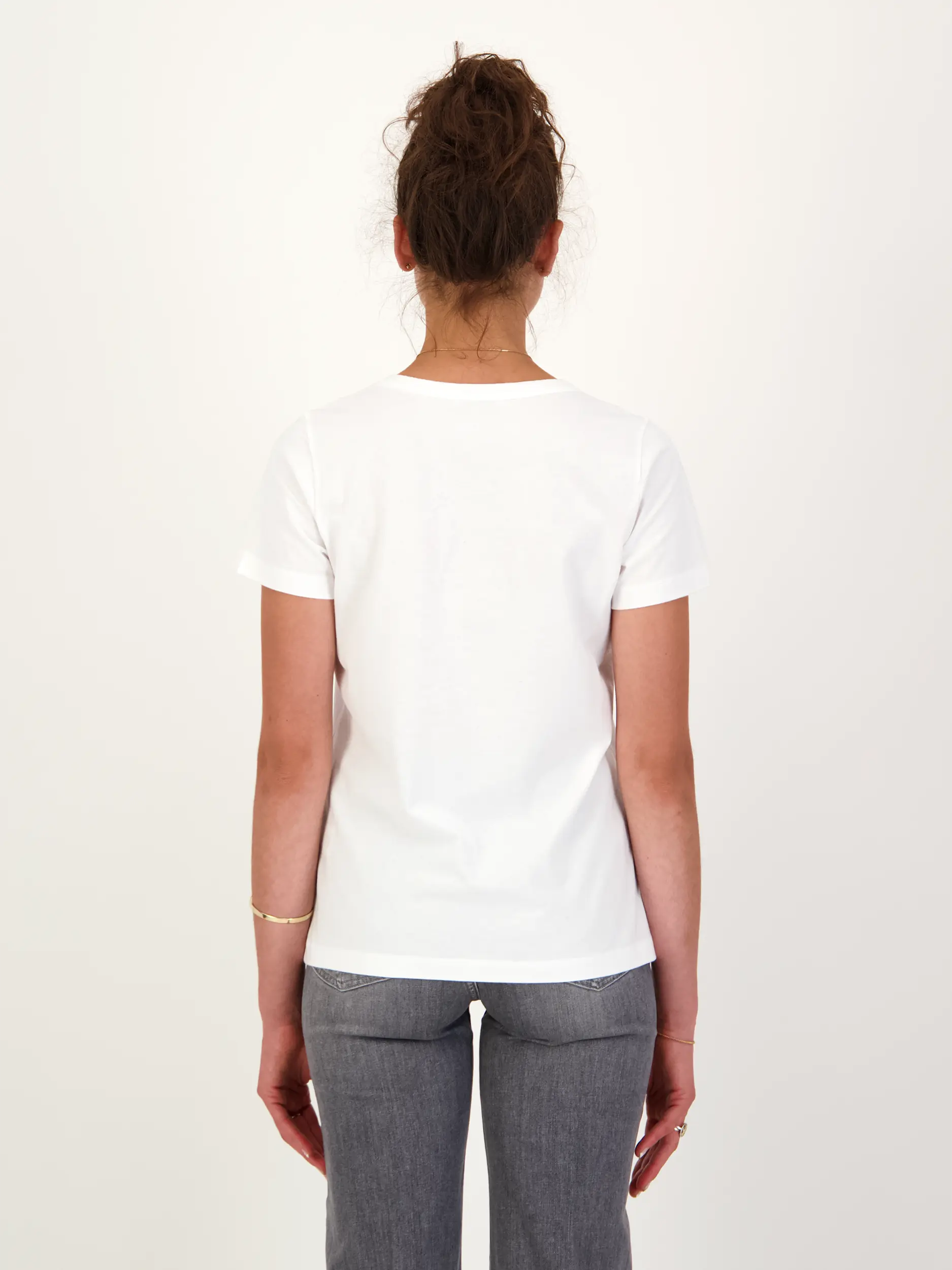 T-Shirt - Artikel Rückseite getragen von einem Modell - Farbe: Weiß