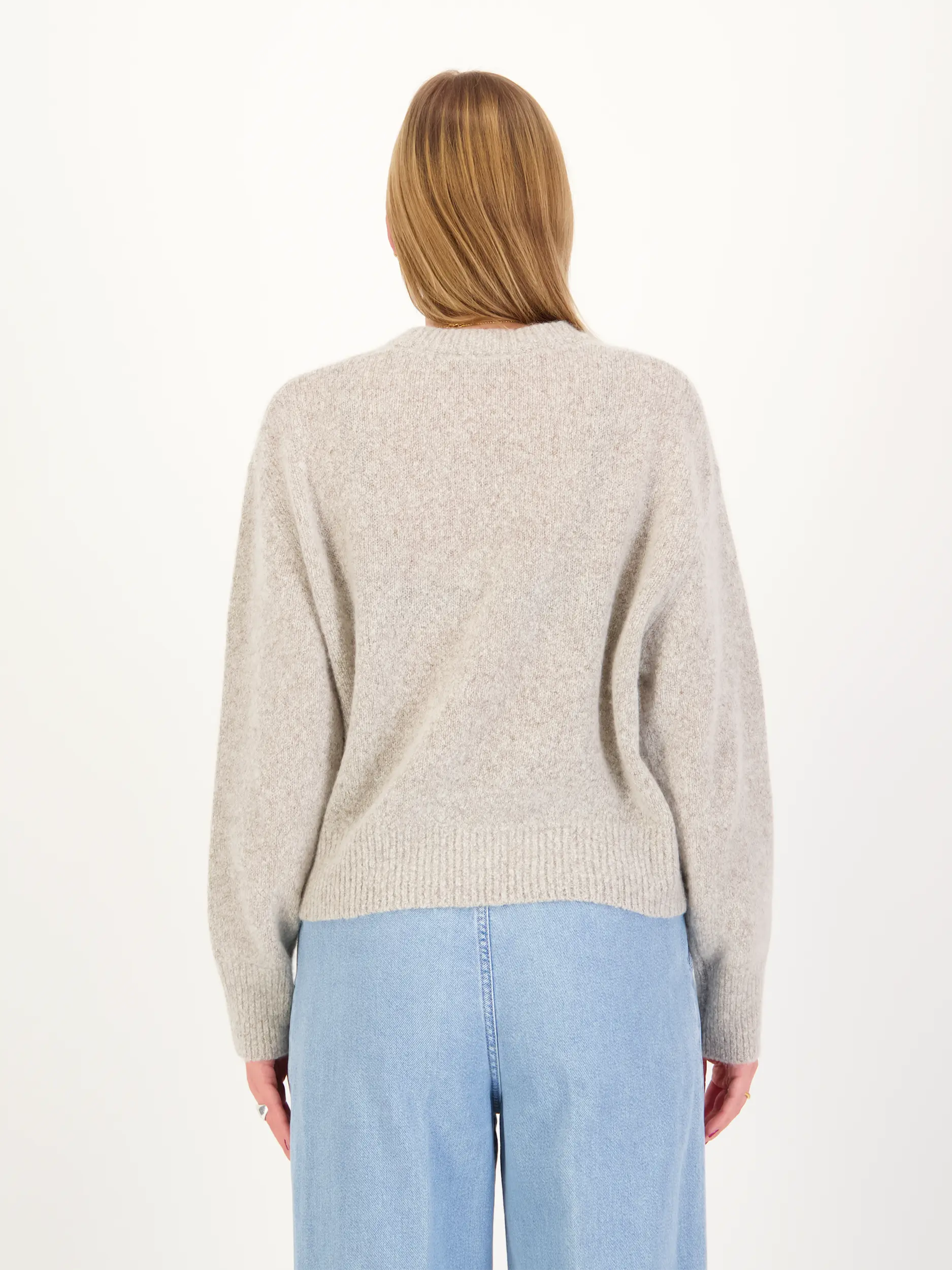 Pullover aus Kaschmir - Artikel Rückseite getragen von einem Modell - Farbe: Beige