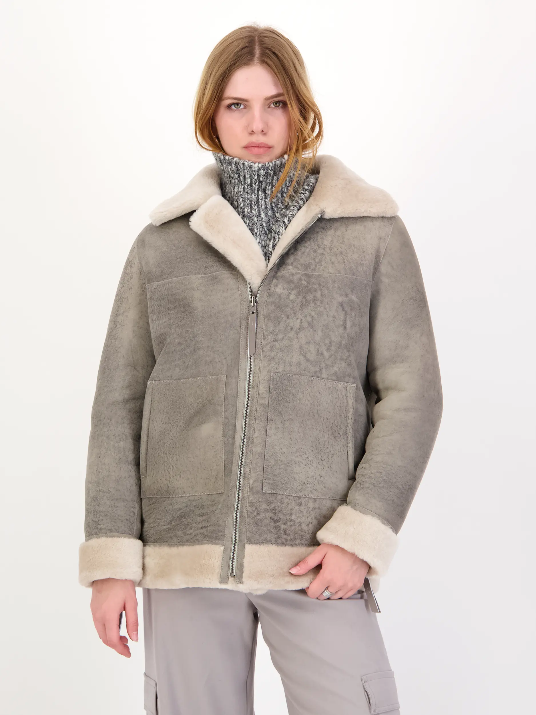Lammfelljacke 'Rider' - Artikel weitere Detailansicht 1 - Farbe: Grau