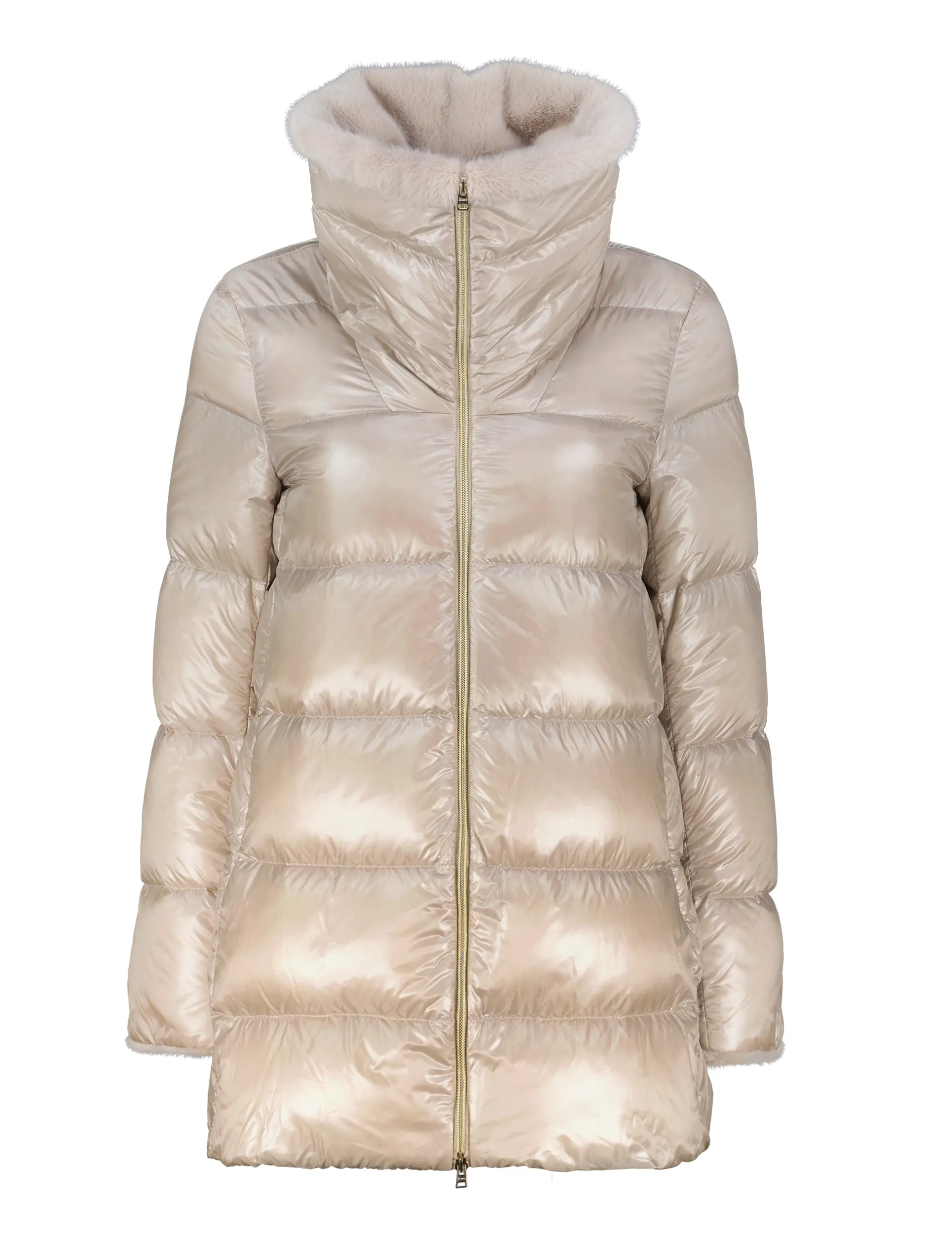 Daunenjacke mit Faux Fellkragen - Artikel Vorderseite - Farbe: Beige