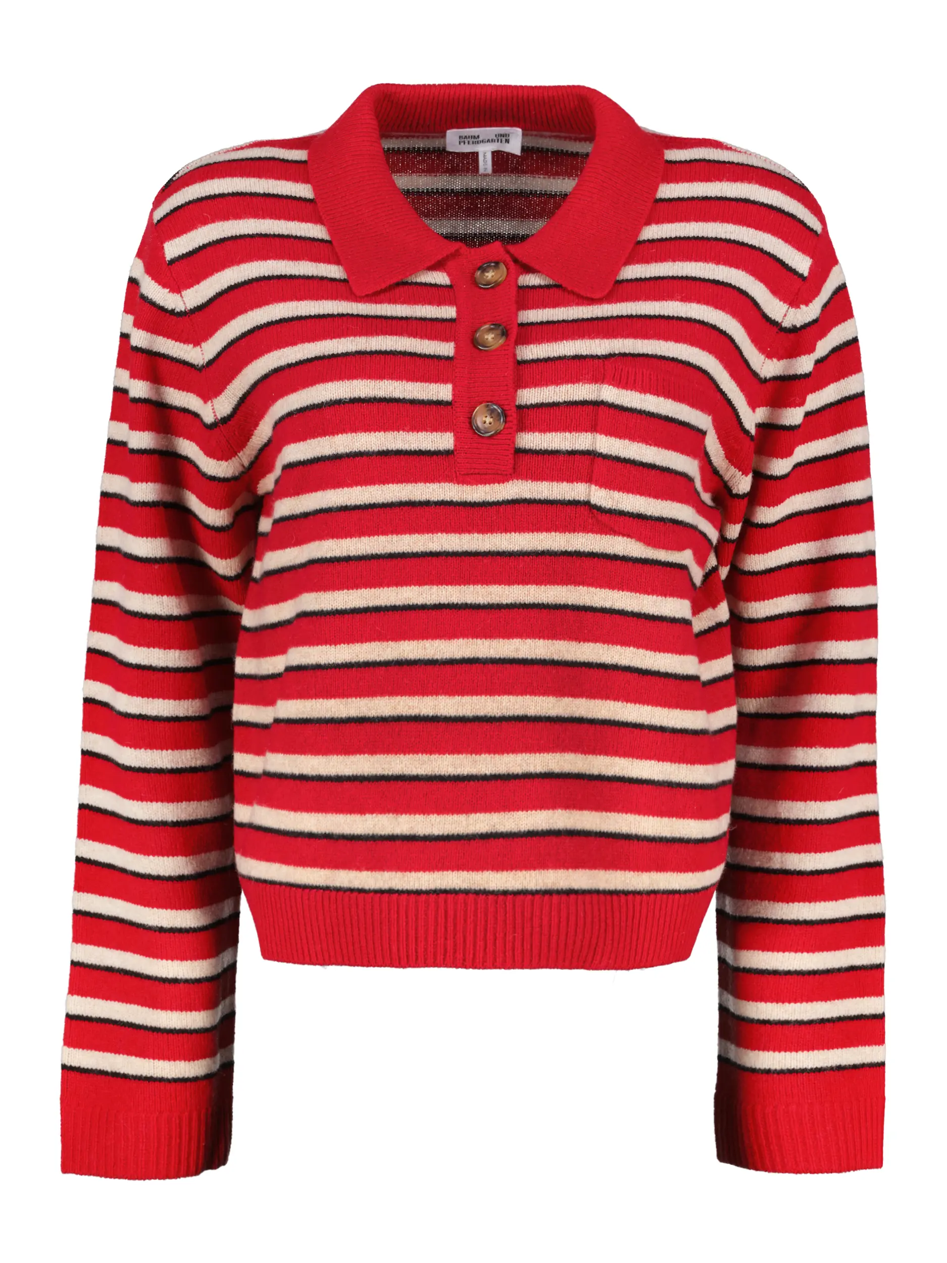 Gestreifter Pullover aus Wolle langarm - Artikel Vorderseite - Farbe: Rot