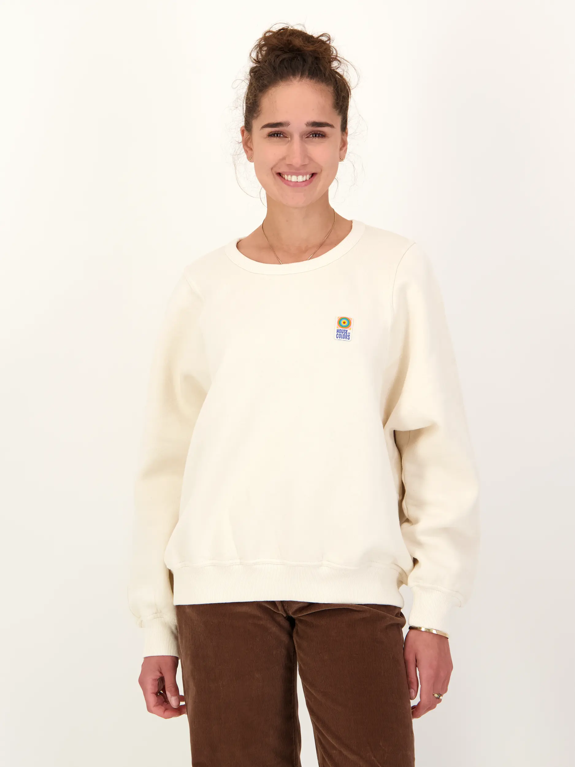 Sweatshirt - Artikel Vorderseite getragen von einem Modell - Farbe: Creme