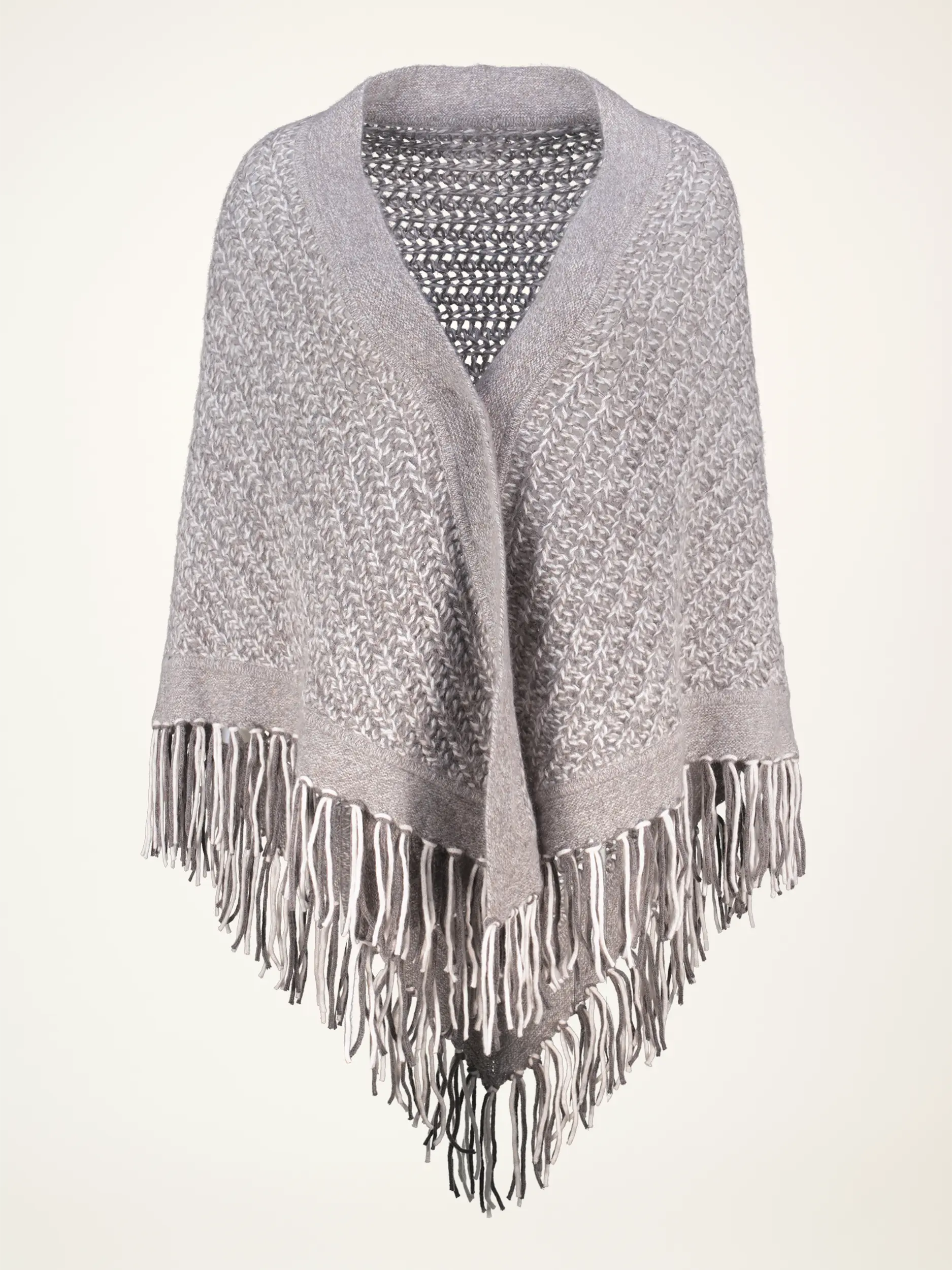 Cape mit Fransen aus Kaschmir-Mix - Artikelansicht - Farbe: Grau
