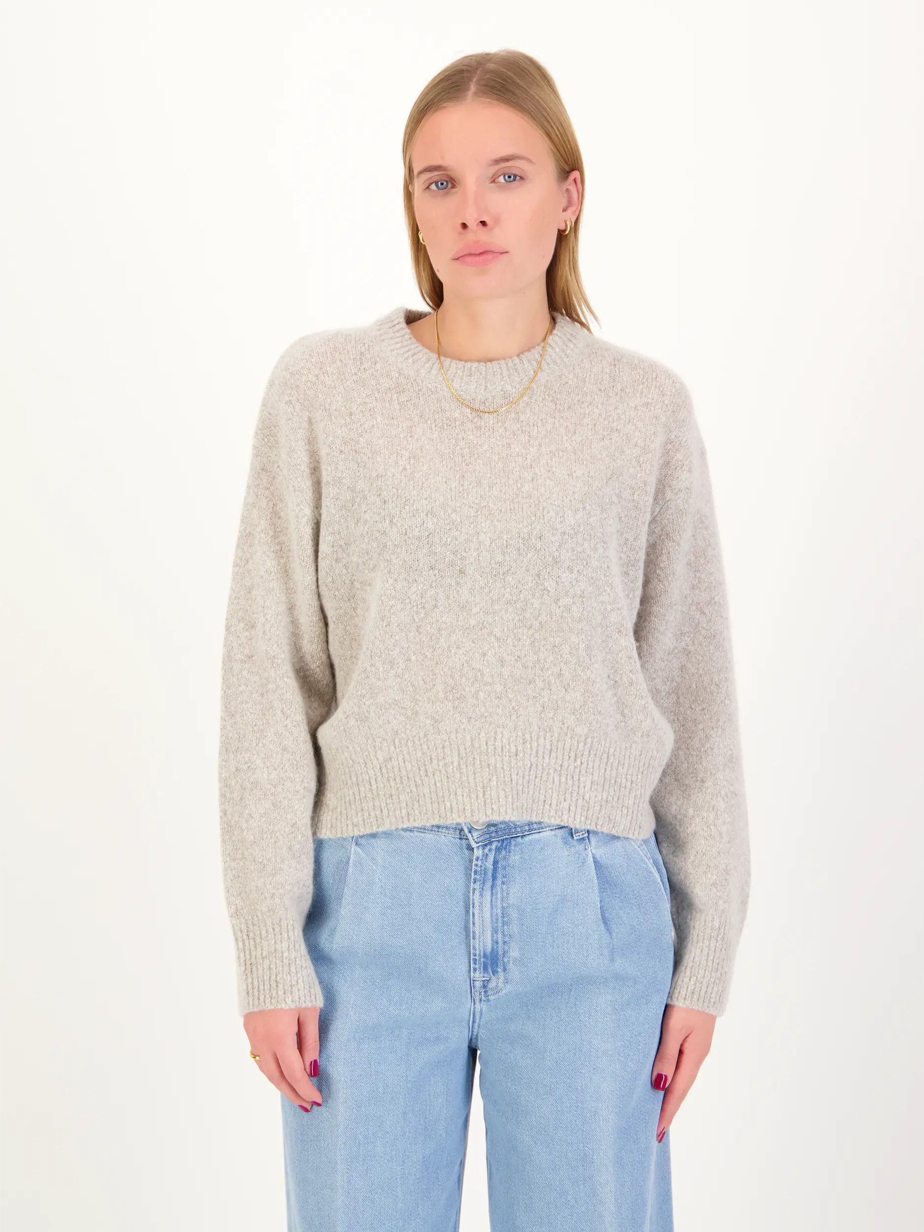 Pullover aus Kaschmir - Artikel Vorderseite getragen von einem Modell - Farbe: Beige