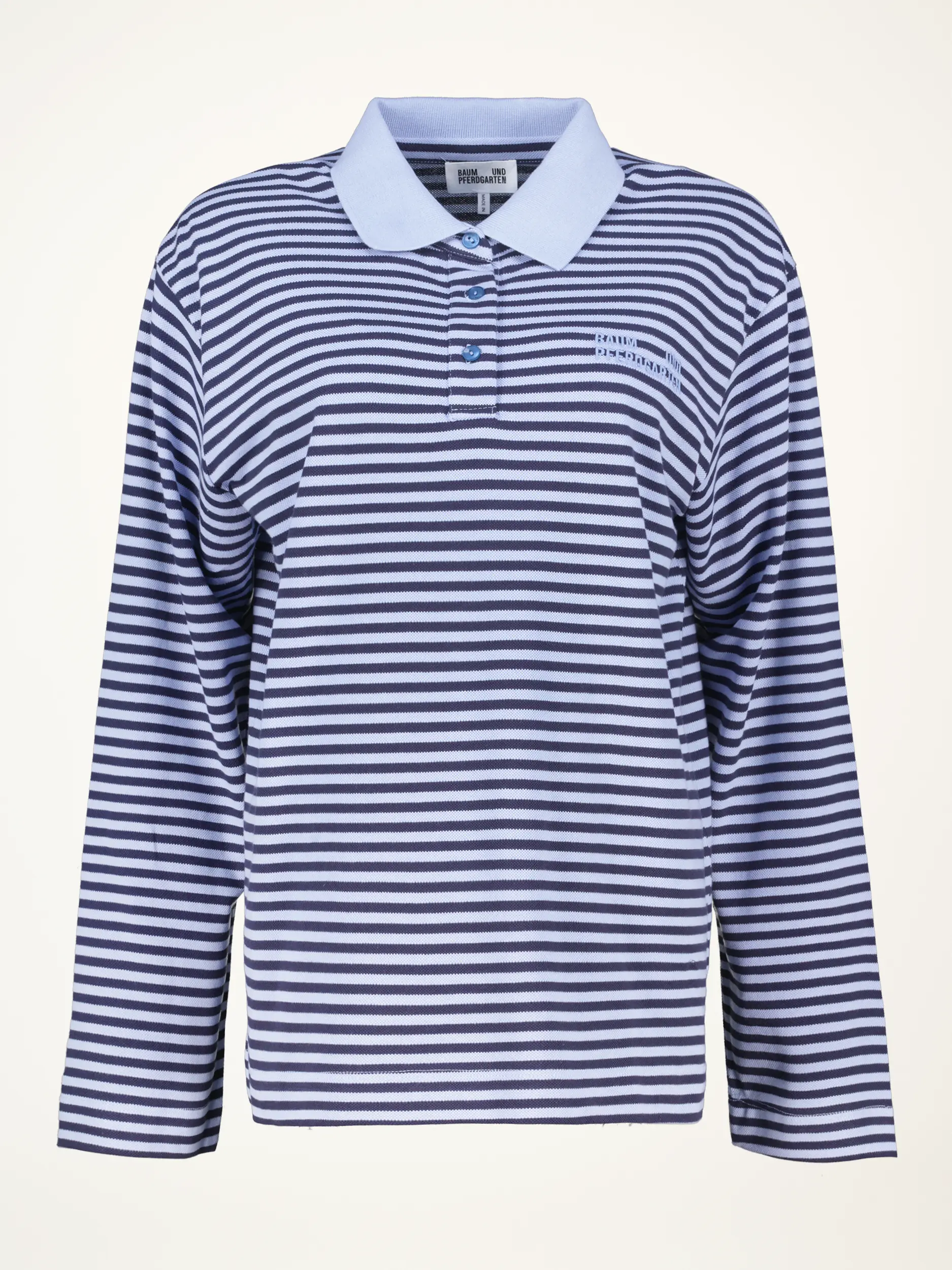 Gestreiftes Poloshirt langarm - Artikelansicht - Farbe: Blau