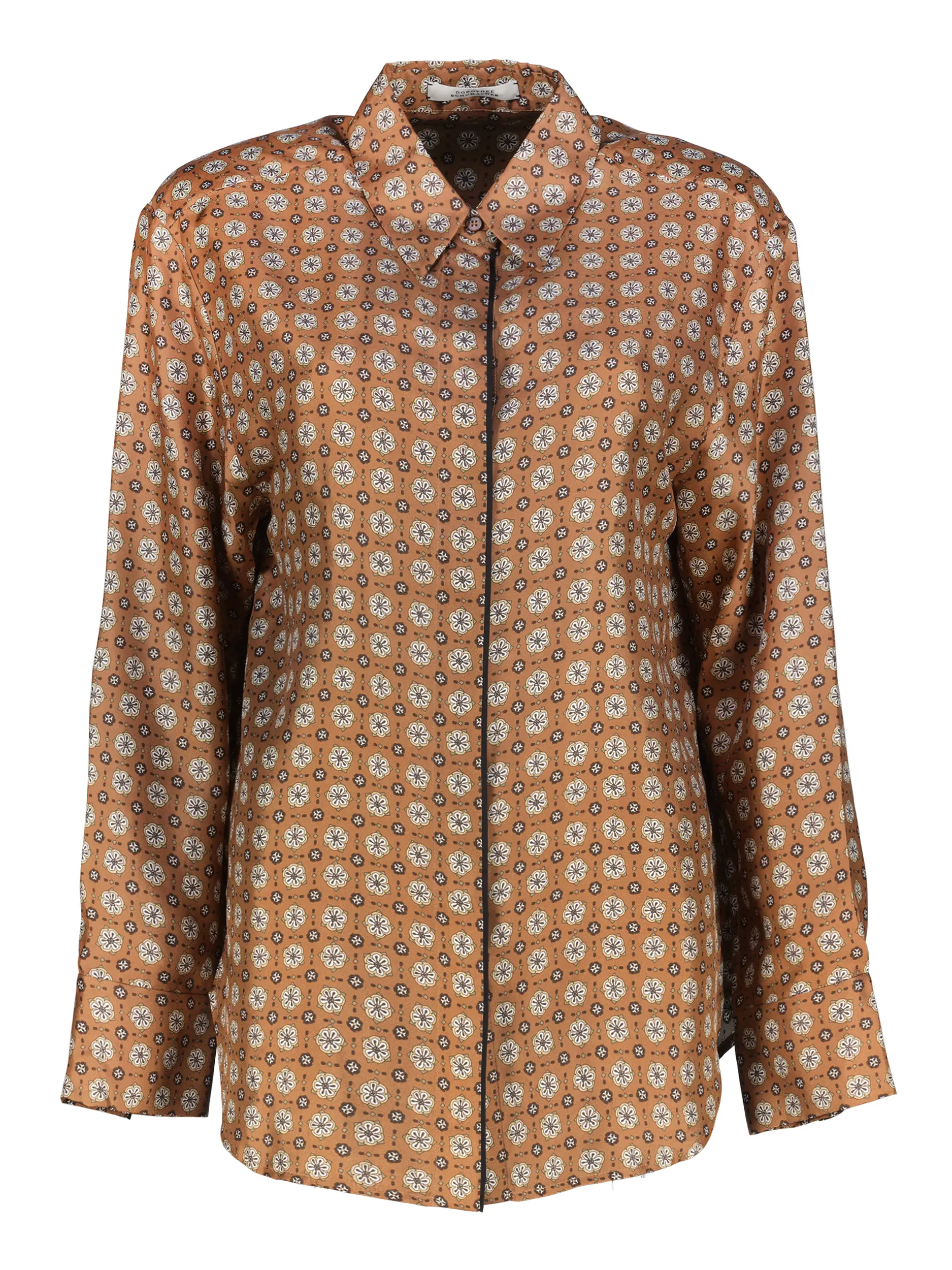 Seidenbluse mit Muster - Artikel Vorderseite - Farbe: Braun