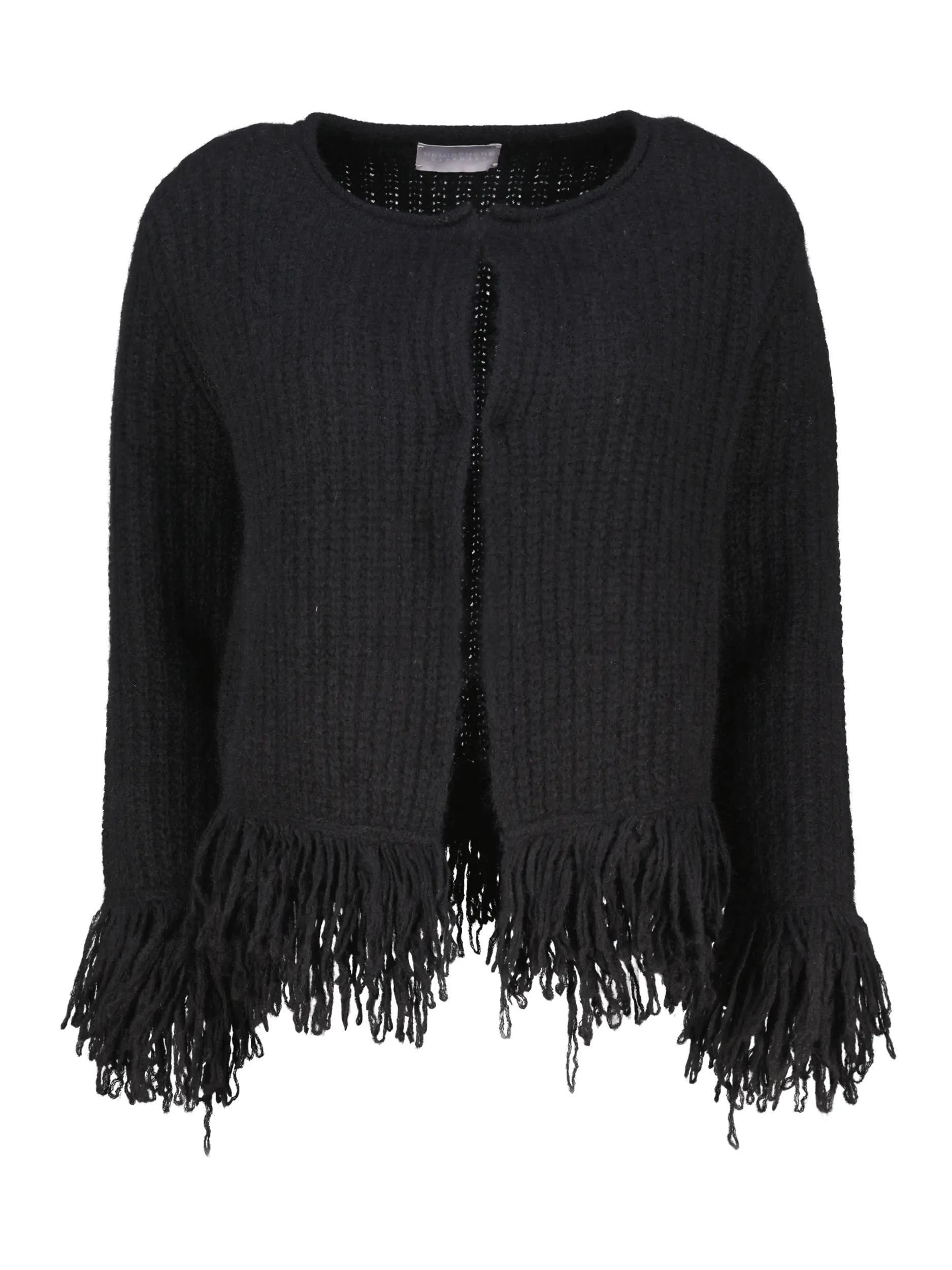 Strickjacke aus Kaschmir mit Fransen - Artikel Vorderseite - Farbe: Schwarz