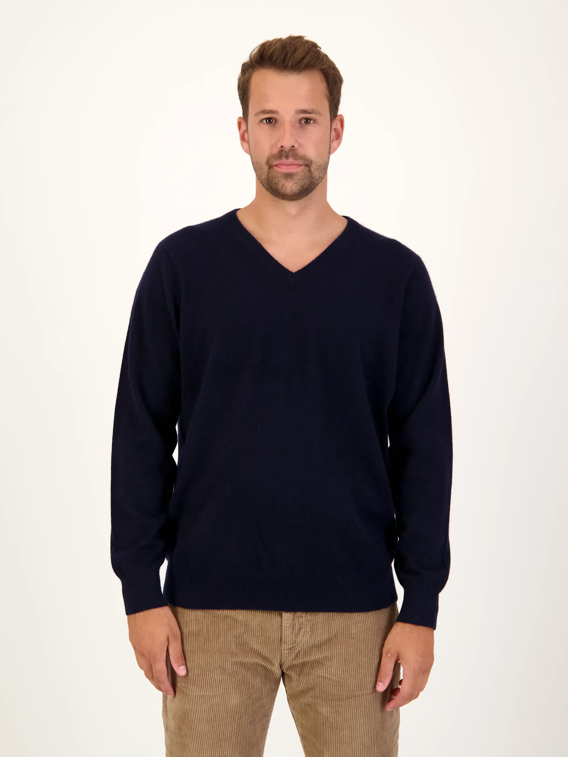 Pullover aus Kaschmir langarm - Artikel Vorderseite getragen von einem Modell - Farbe: Blau