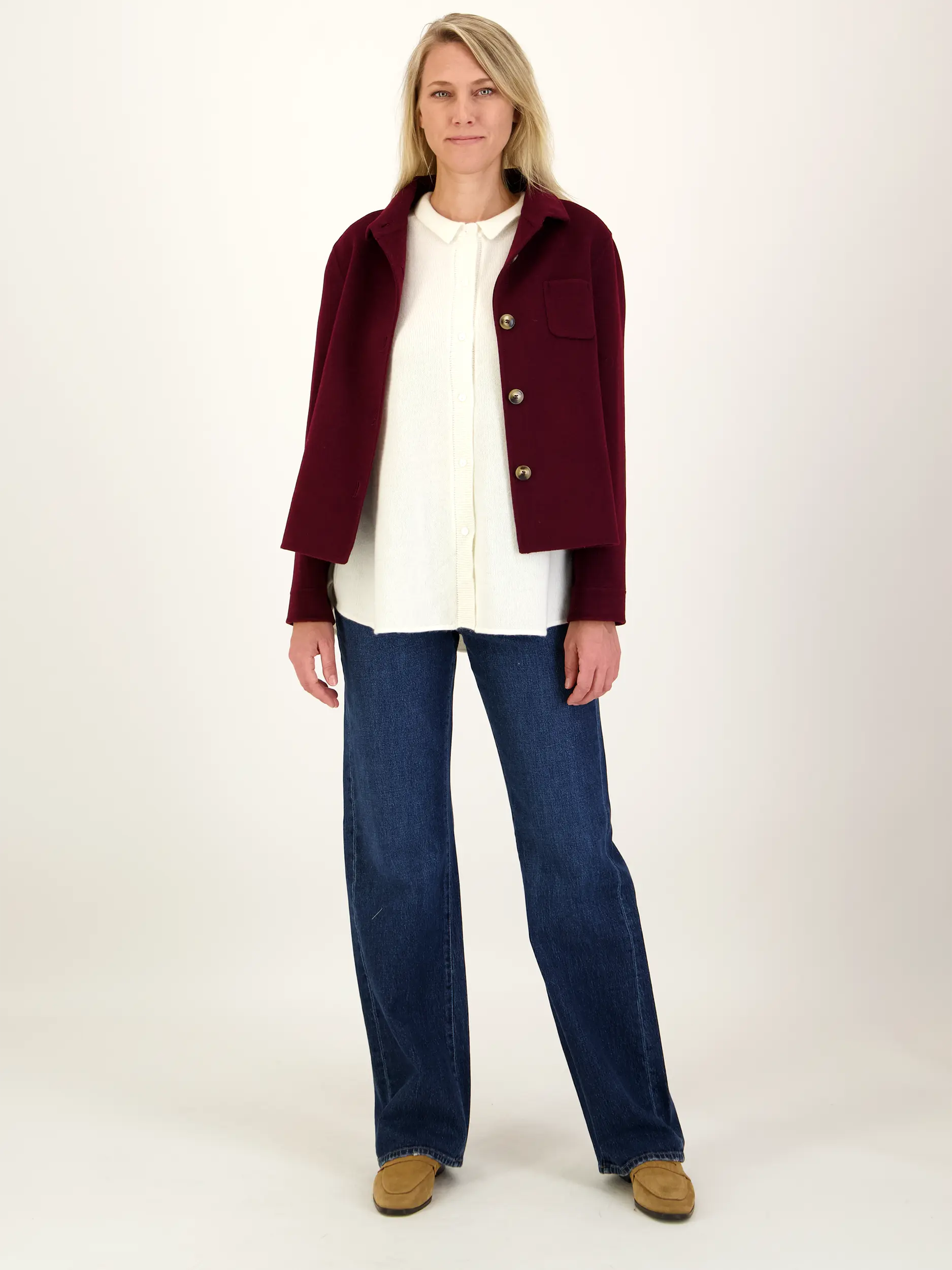 Wolljacke - Artikel Teil eines Outfits getragen von einem Modell