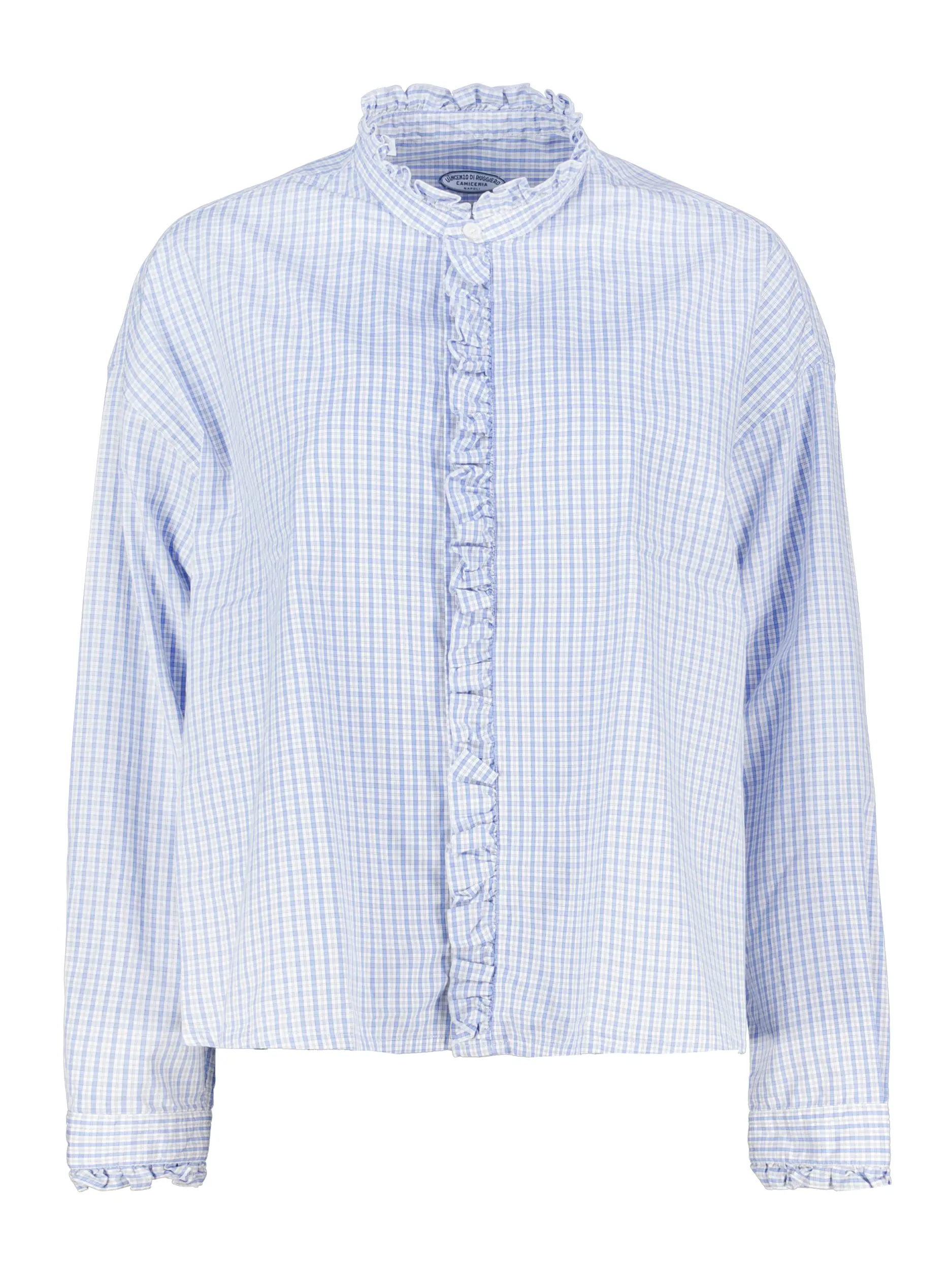 Karierte Baumwollbluse 'Juliette' langarm - Artikel Vorderseite - Farbe: Blau