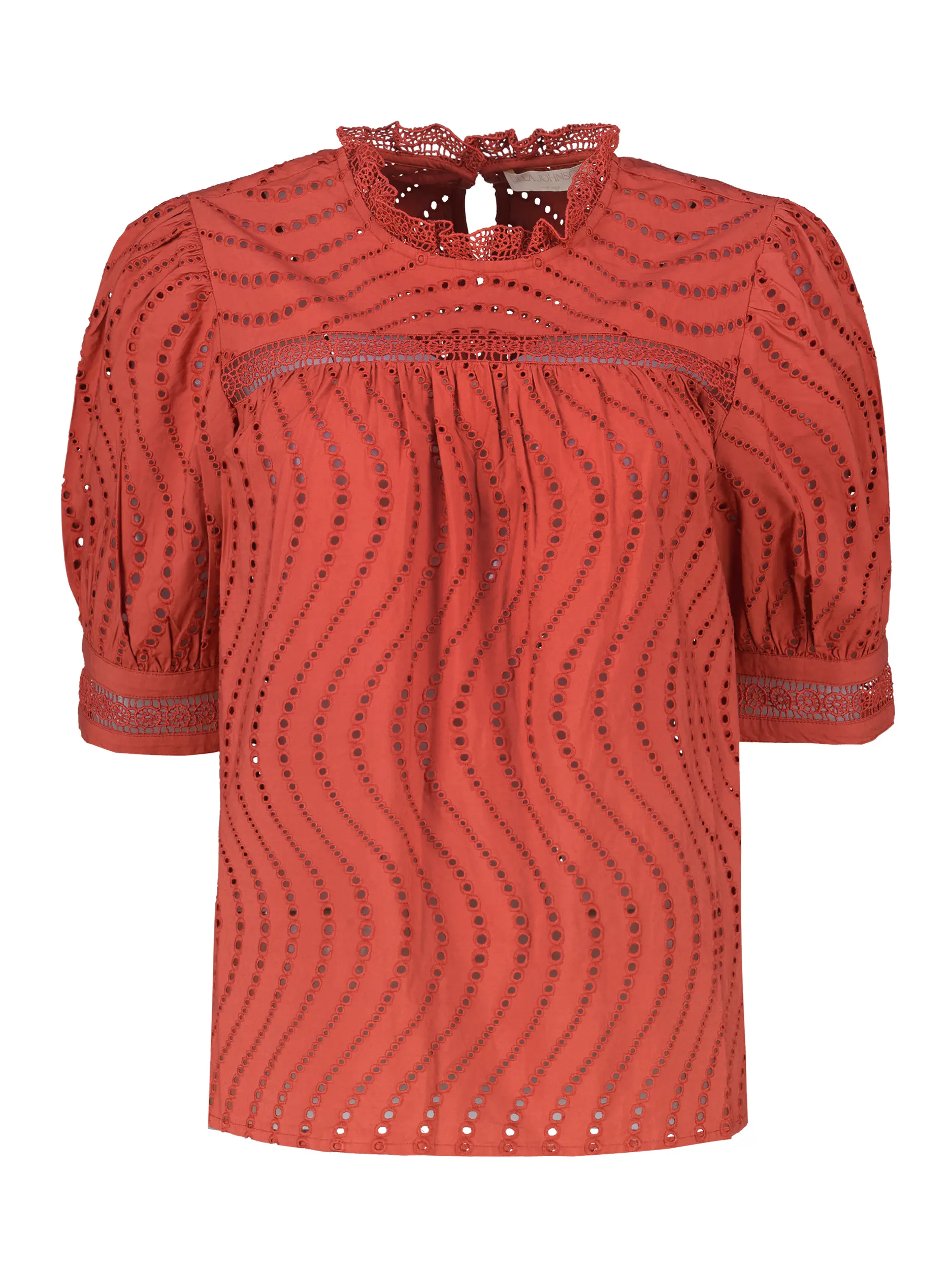 Baumwollbluse mit Lochstickerei kurzarm - Artikel Vorderseite - Farbe: Rot