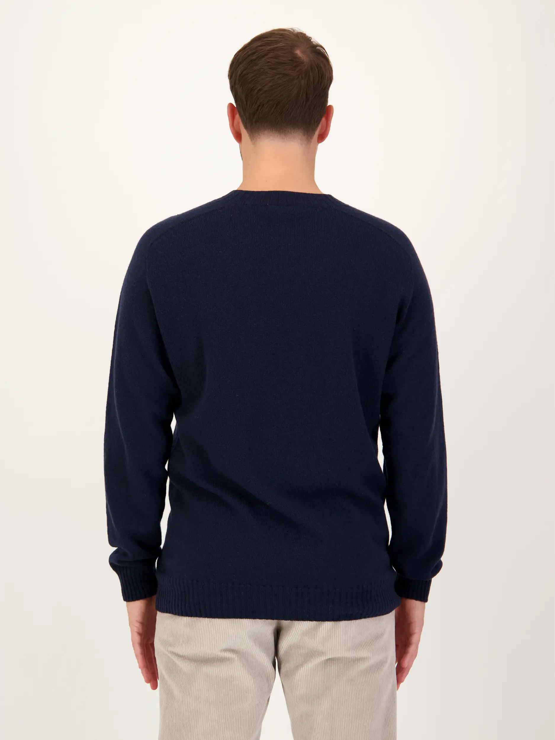 Pullover aus Woll-Mix langarm - Artikel Rückseite getragen von einem Modell - Farbe: Blau