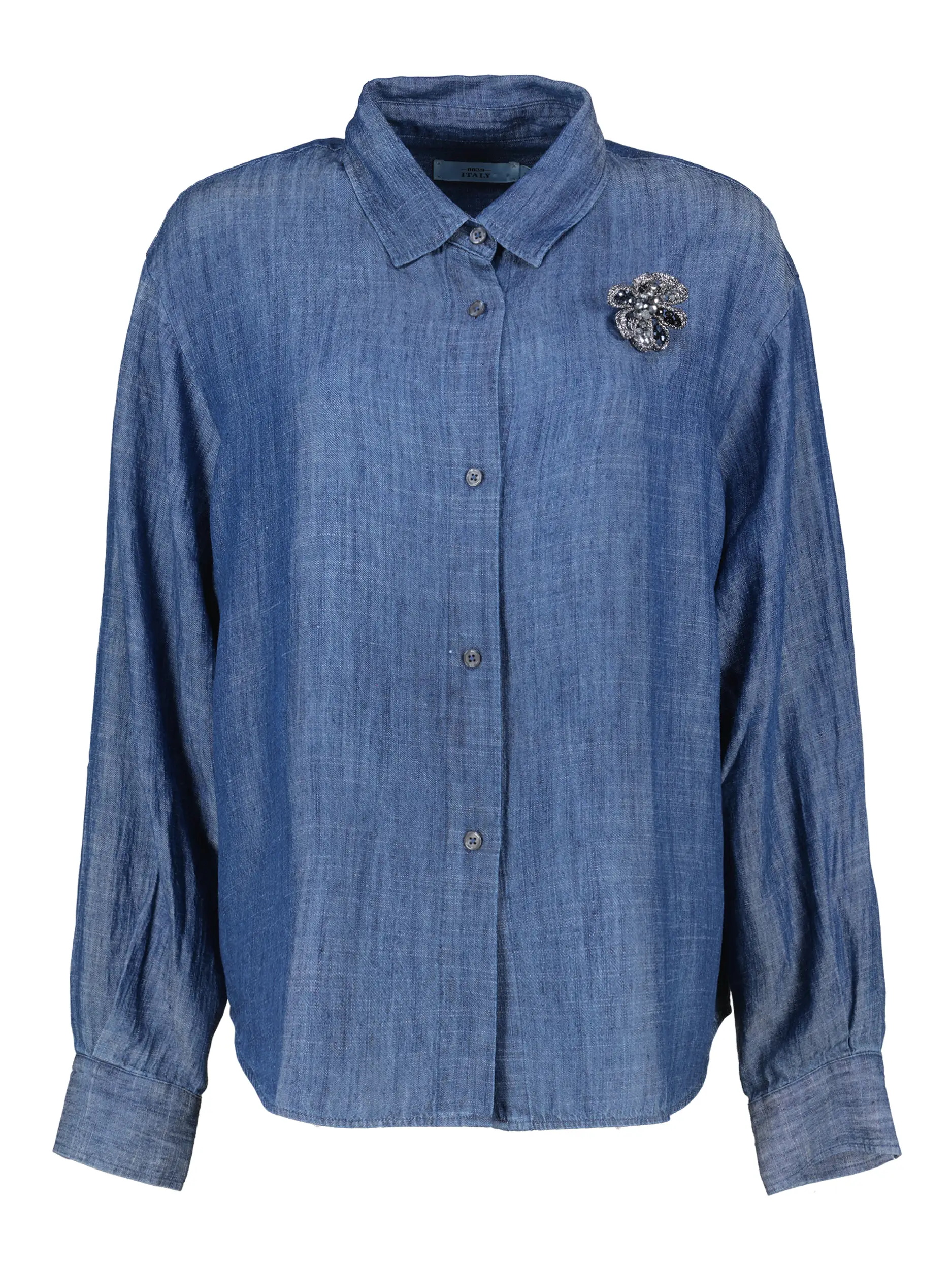 Jeansbluse 'Elsa glam' aus Leinen-Mix langarm - Artikel Vorderseite - Farbe: Blau