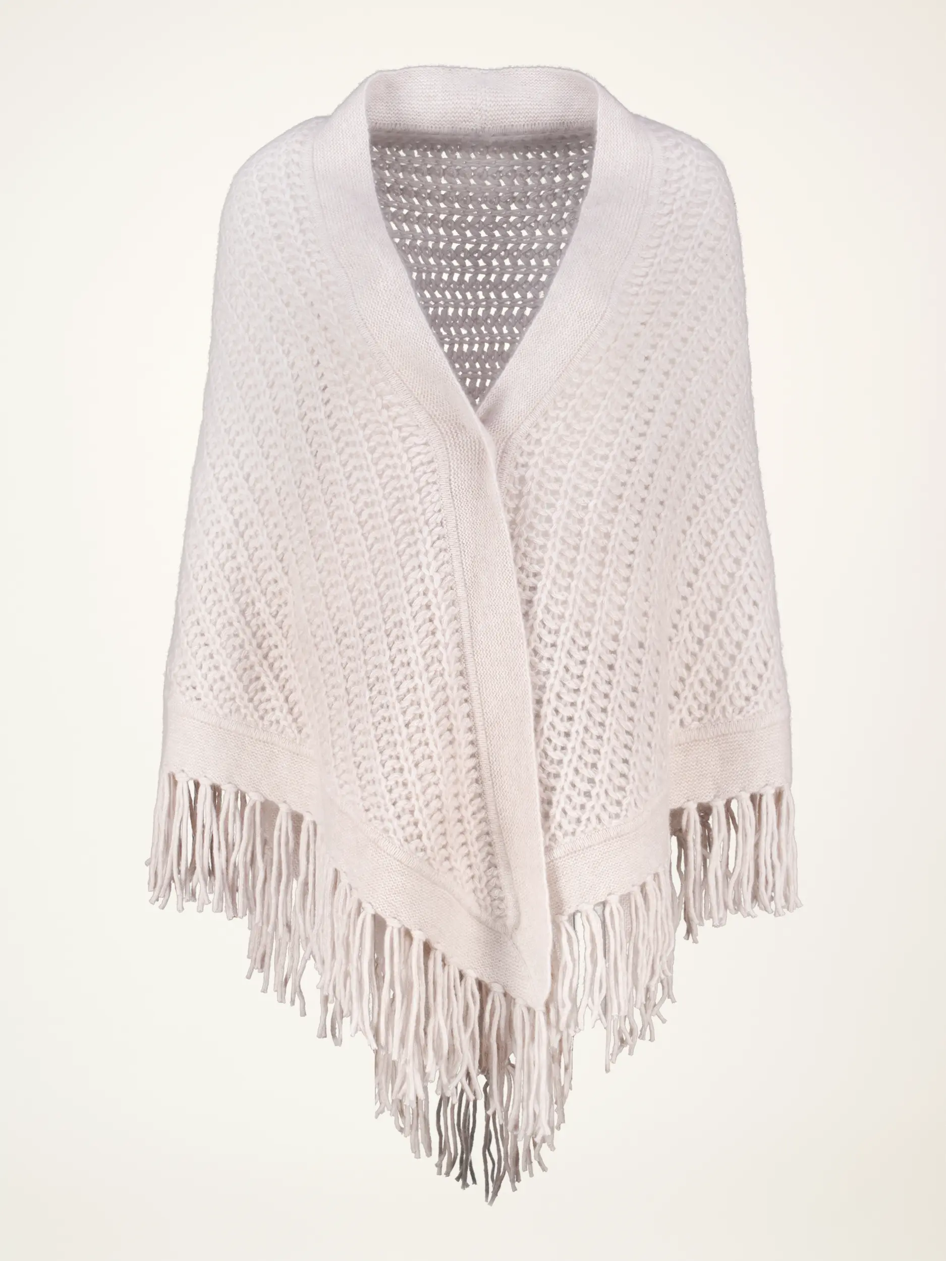 Cape mit Fransen aus Kaschmir-Mix - Artikelansicht - Farbe: Beige