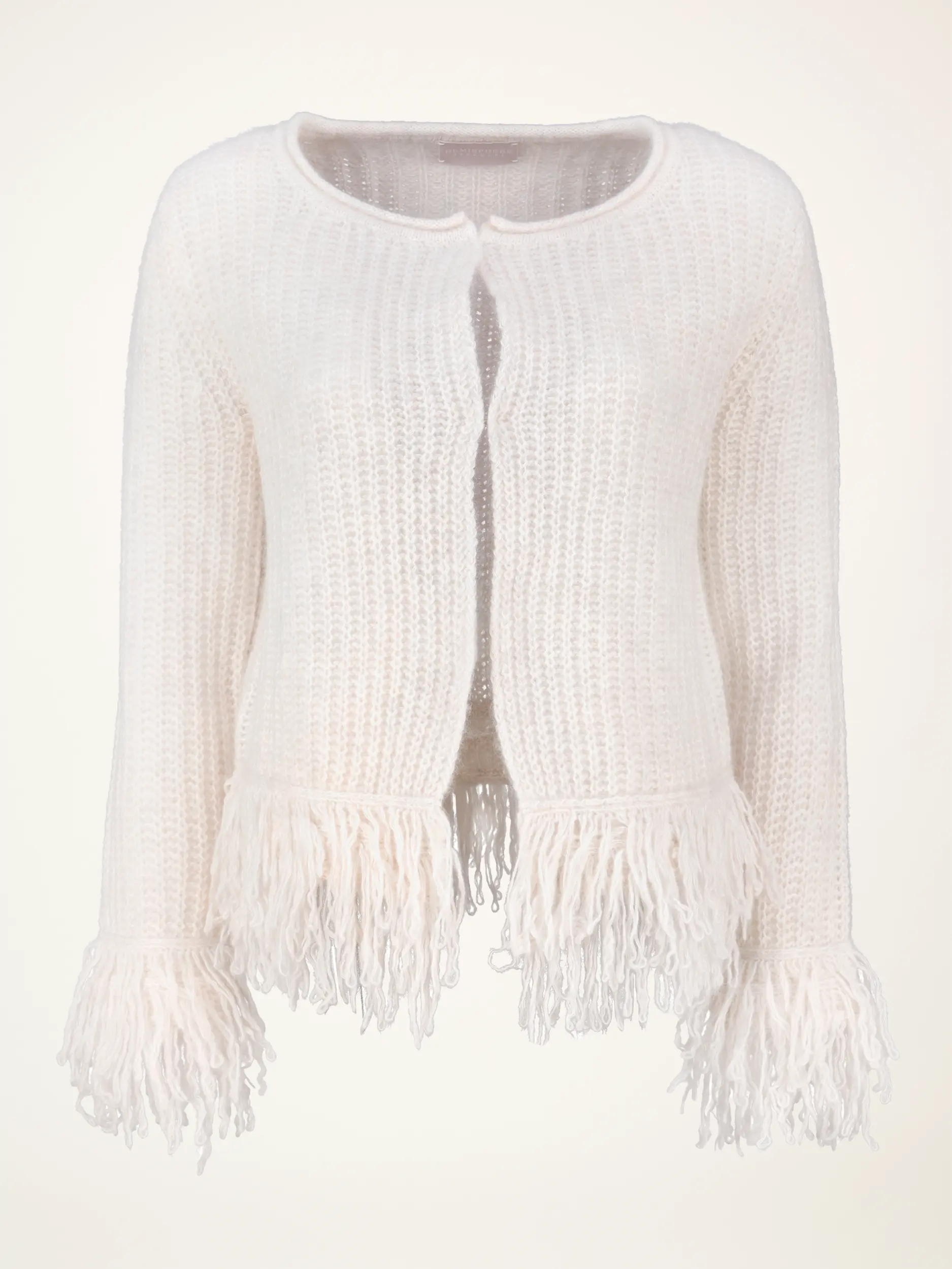 Strickjacke aus Kaschmir mit Fransen - Artikelansicht - Farbe: Creme