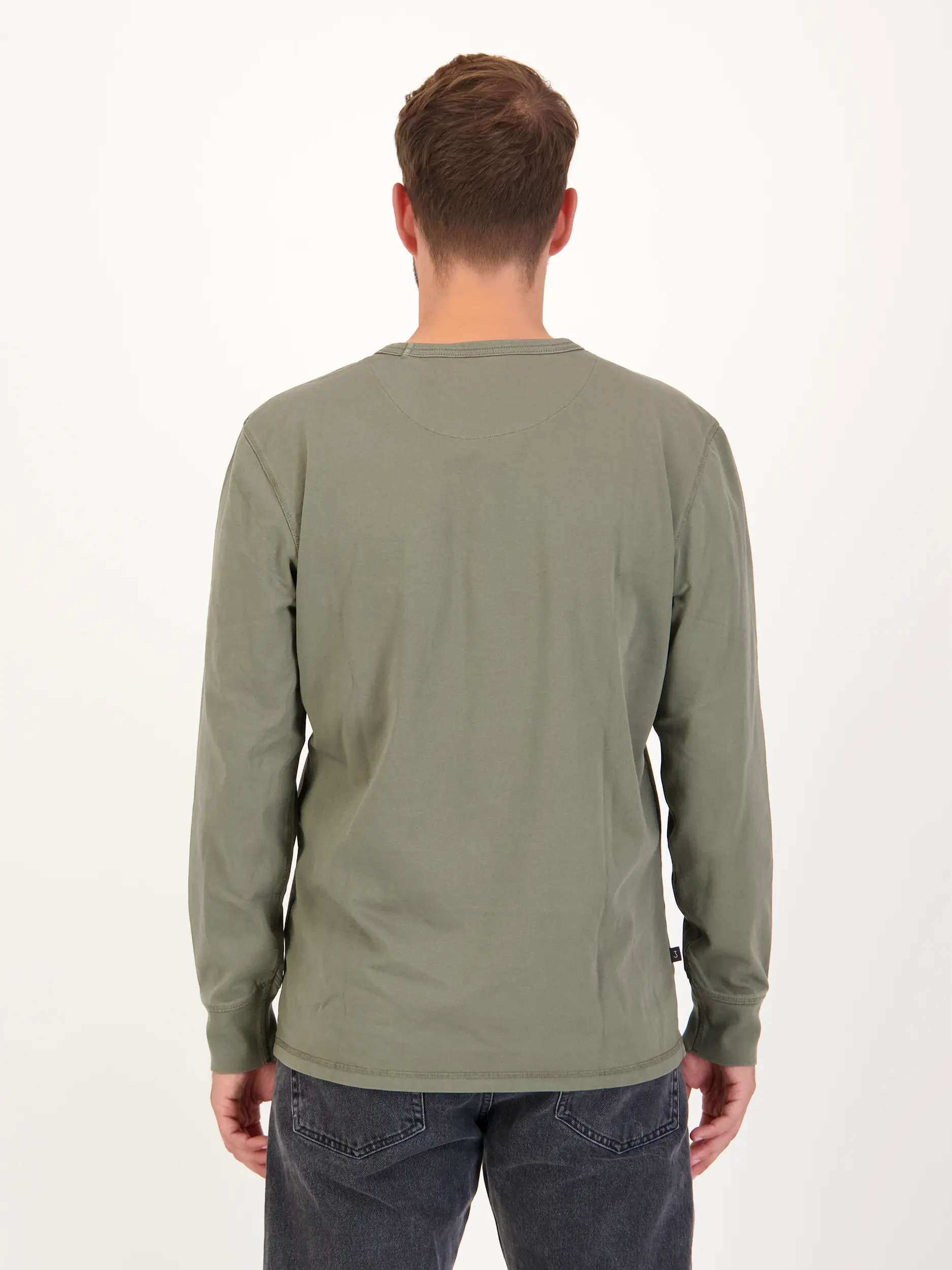 Langarmshirt - Artikel Rückseite getragen von einem Modell - Farbe: Grün