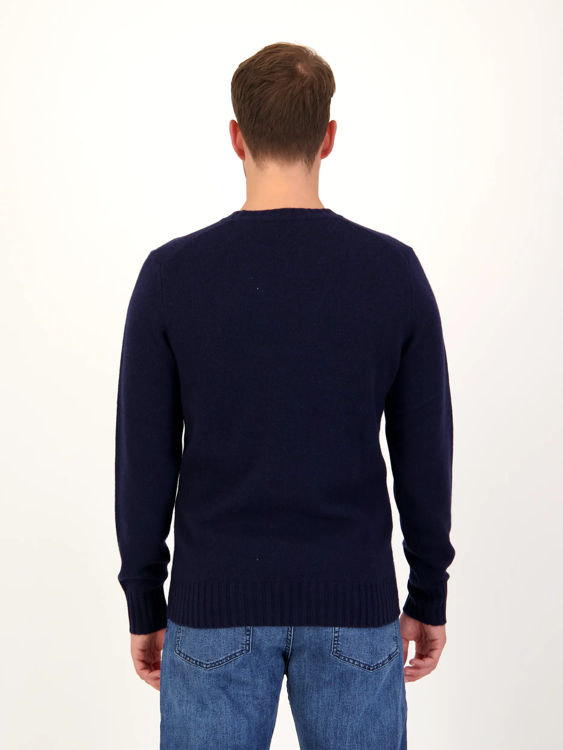 Pullover 'Rifredo' aus Kaschmir-Merino-Mix - Artikel Rückseite getragen von einem Modell - Farbe: Blau