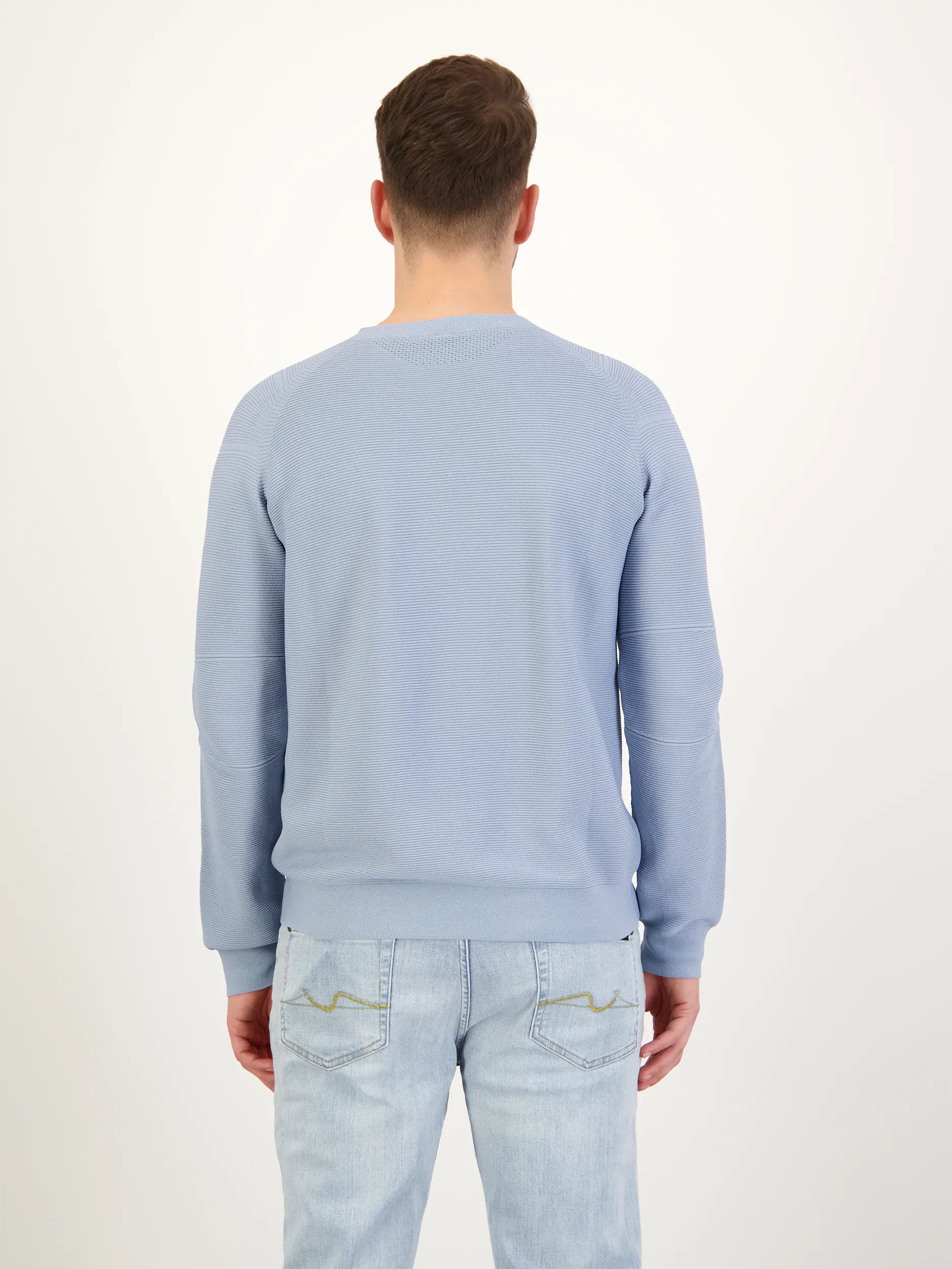 Pullover 'Fosop' - Artikel Rückseite getragen von einem Modell - Farbe: Blau