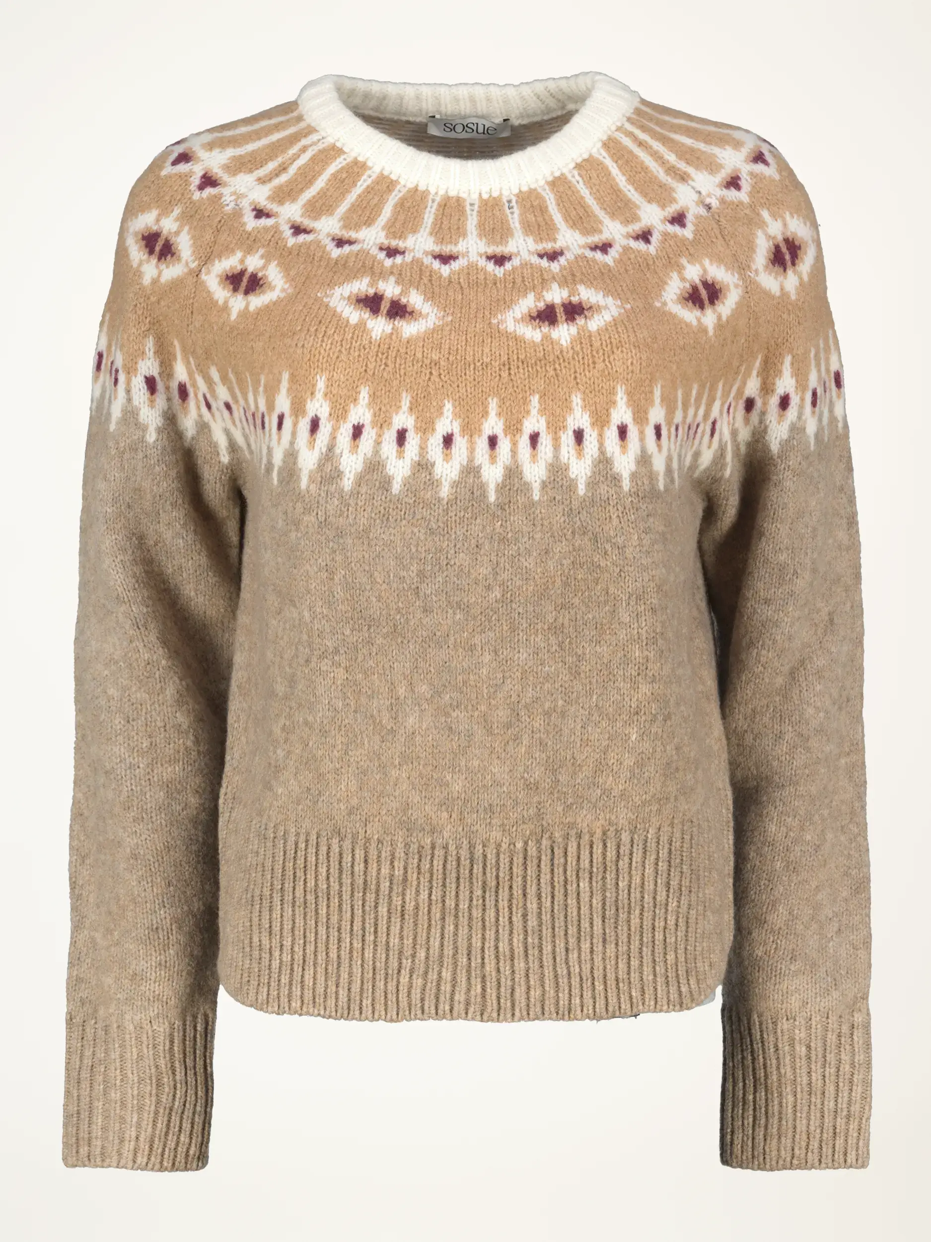 Gemusterter Pullover 'Norwegerpullover' aus Wolle langarm - Artikelansicht - Farbe: Braun