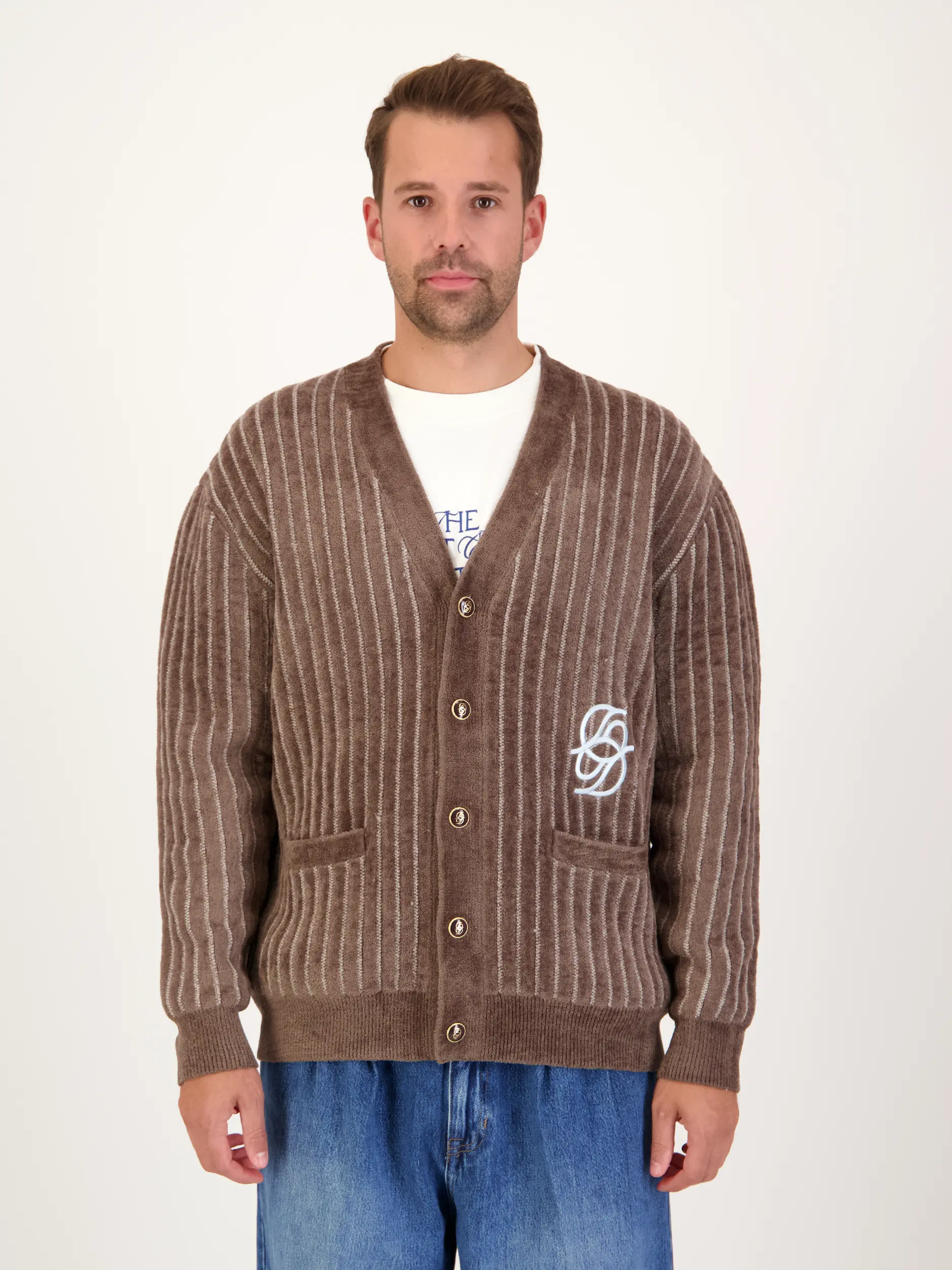 Strickjacke - Artikel Vorderseite getragen von einem Modell - Farbe: Braun