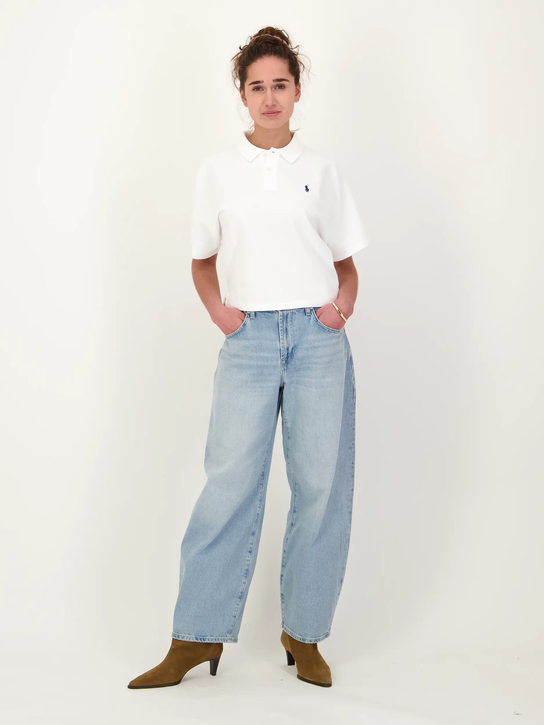 Poloshirt 3/4 Arm - Artikel Teil eines Outfits getragen von einem Modell - Farbe: Weiß