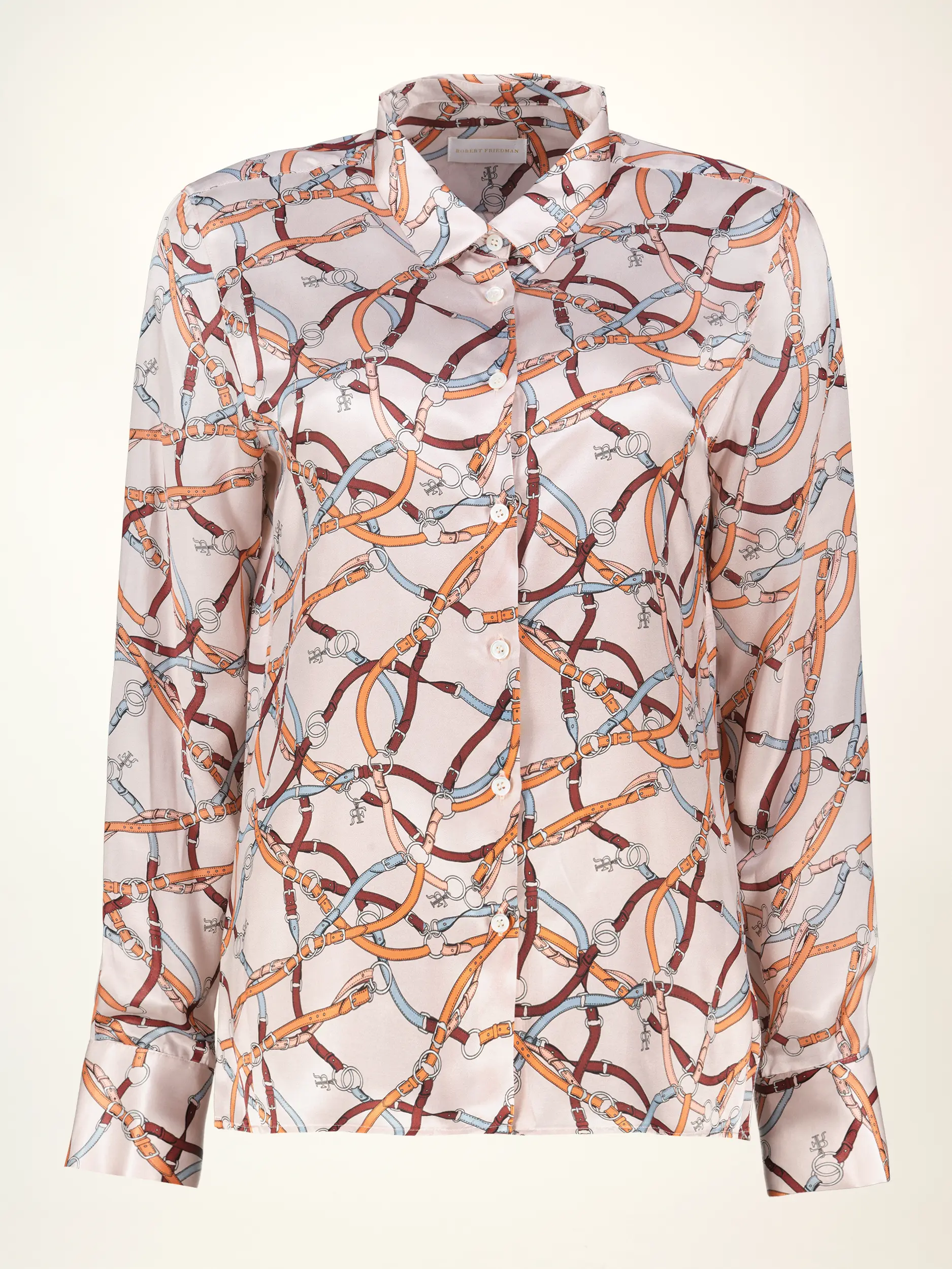 Gemusterte Bluse aus Seiden-Mix langarm - Artikelansicht - Farbe: Creme