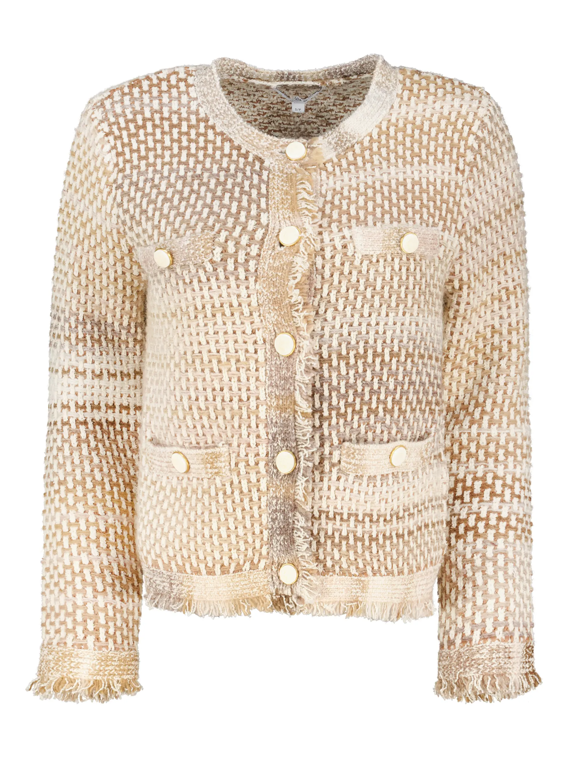 Gemusterte Strickjacke 'Sariyah knit' aus Woll-Mix mit Fransen - Artikel Vorderseite - Farbe: Braun