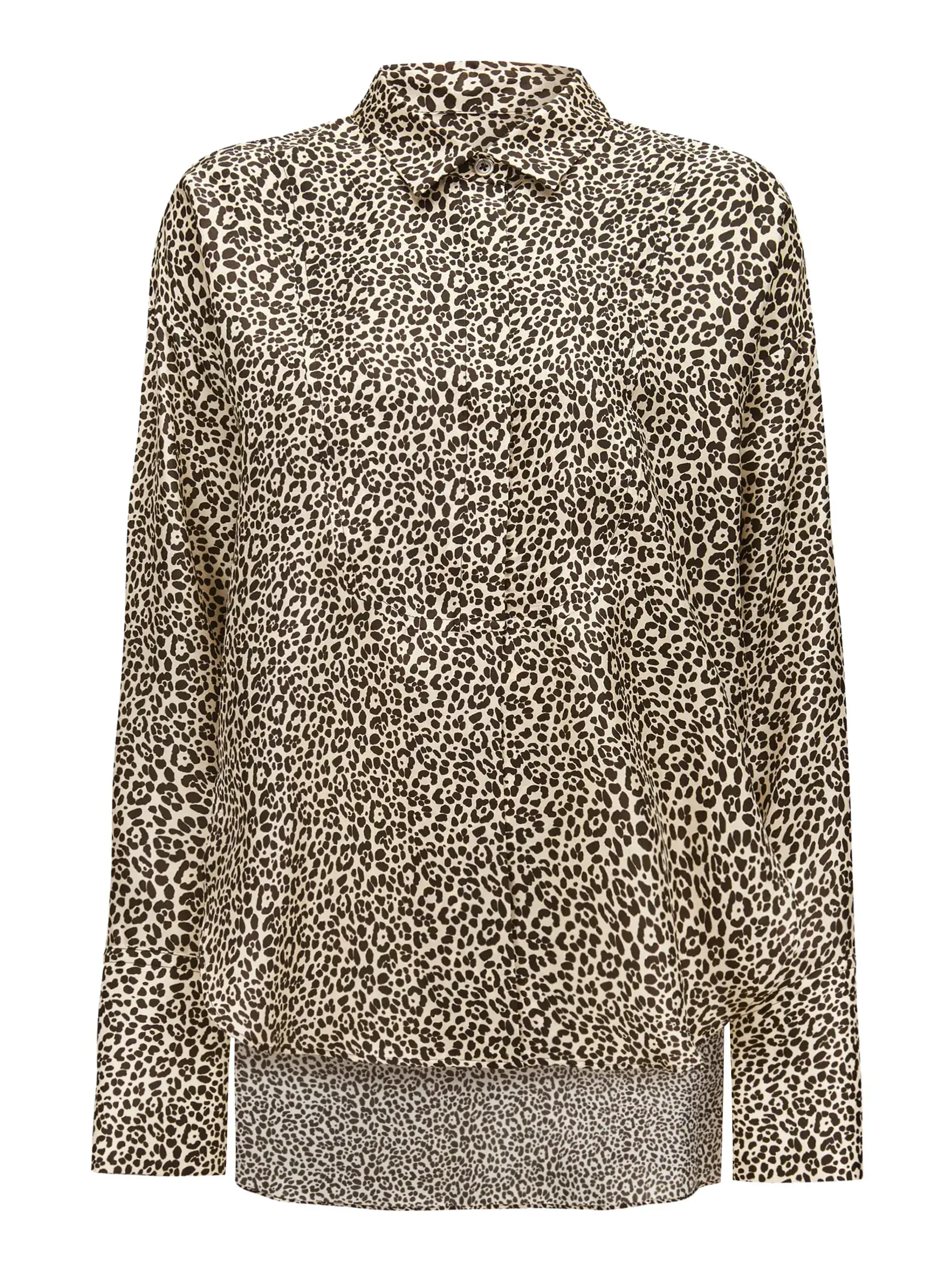 gemusterte Bluse aus Seide langarm - Artikel Vorderseite - Farbe: Braun