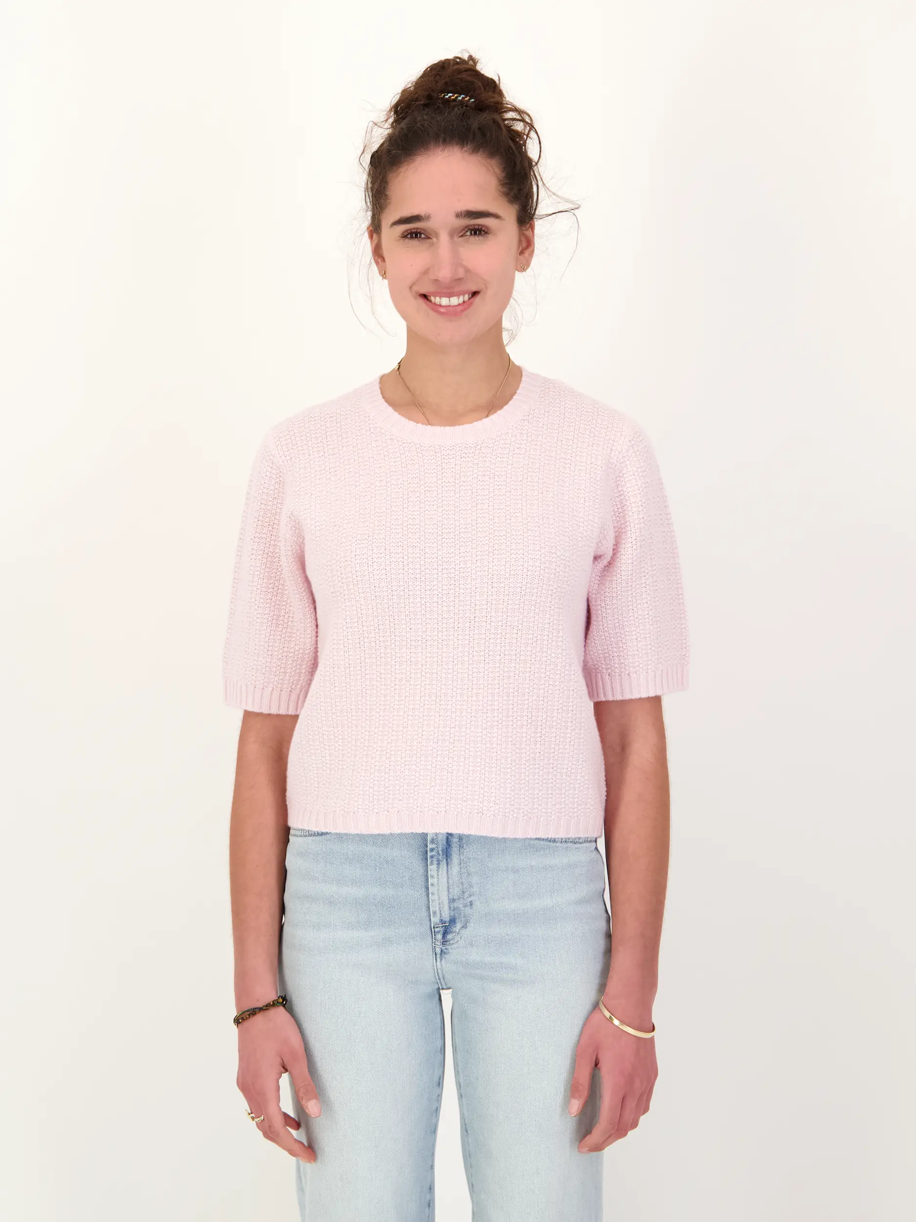 Pullover Kurzarm  - Artikel Vorderseite getragen von einem Modell - Farbe: Rosa&Pink