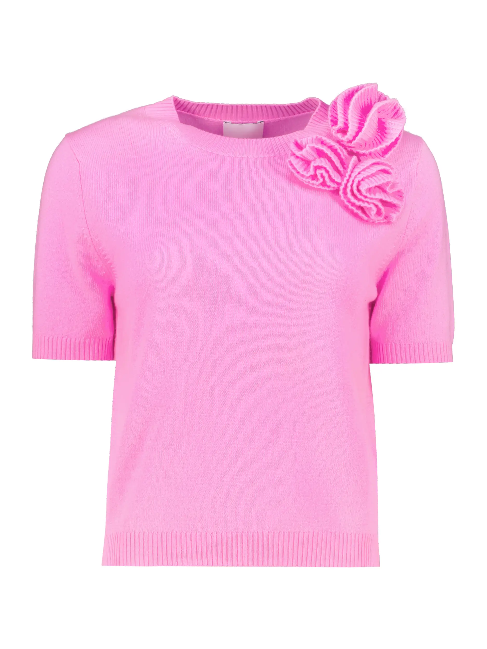 Pullover aus Wolle mit Blumenstickerei kurzarm - Artikel Vorderseite - Farbe: Rosa&Pink