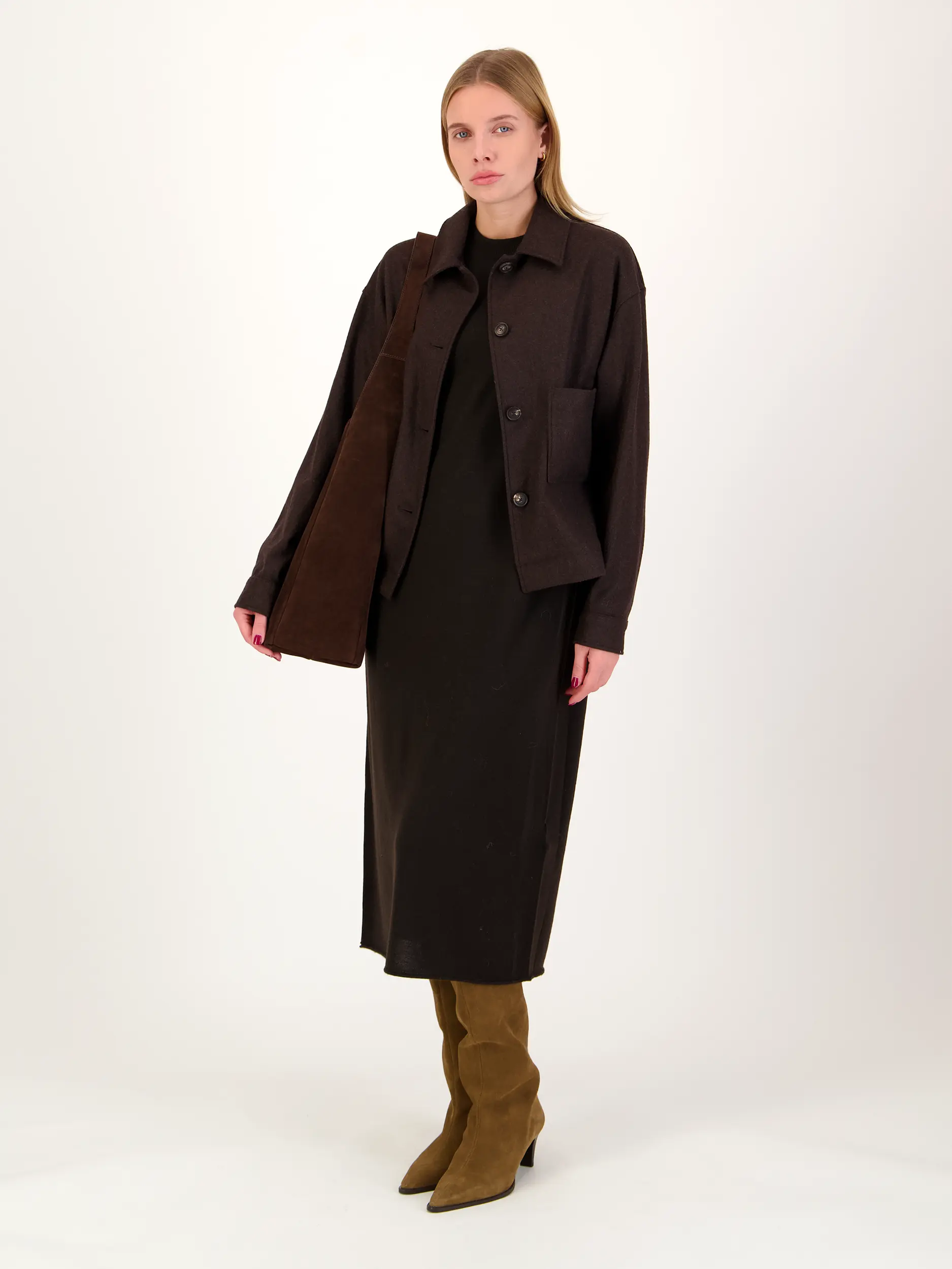 Jacke aus Woll-Mix - Artikel Teil eines Outfits getragen von einem Modell - Farbe: Braun