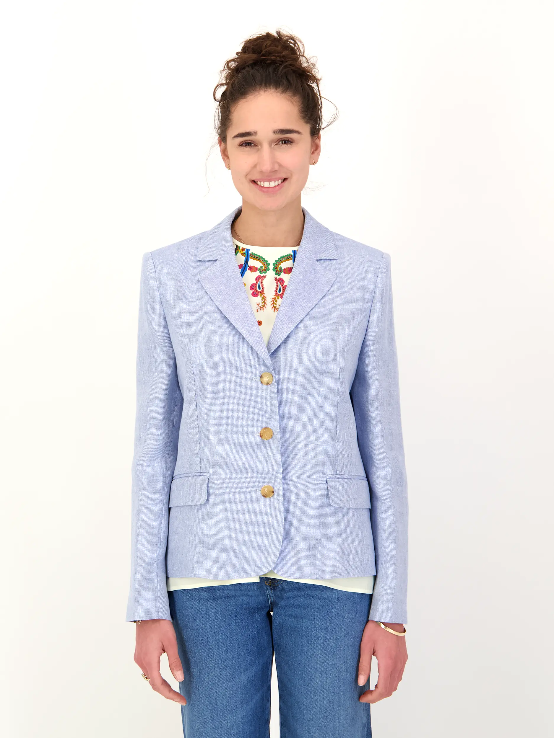 Leinenblazer - Artikel Vorderseite getragen von einem Modell - Farbe: Blau