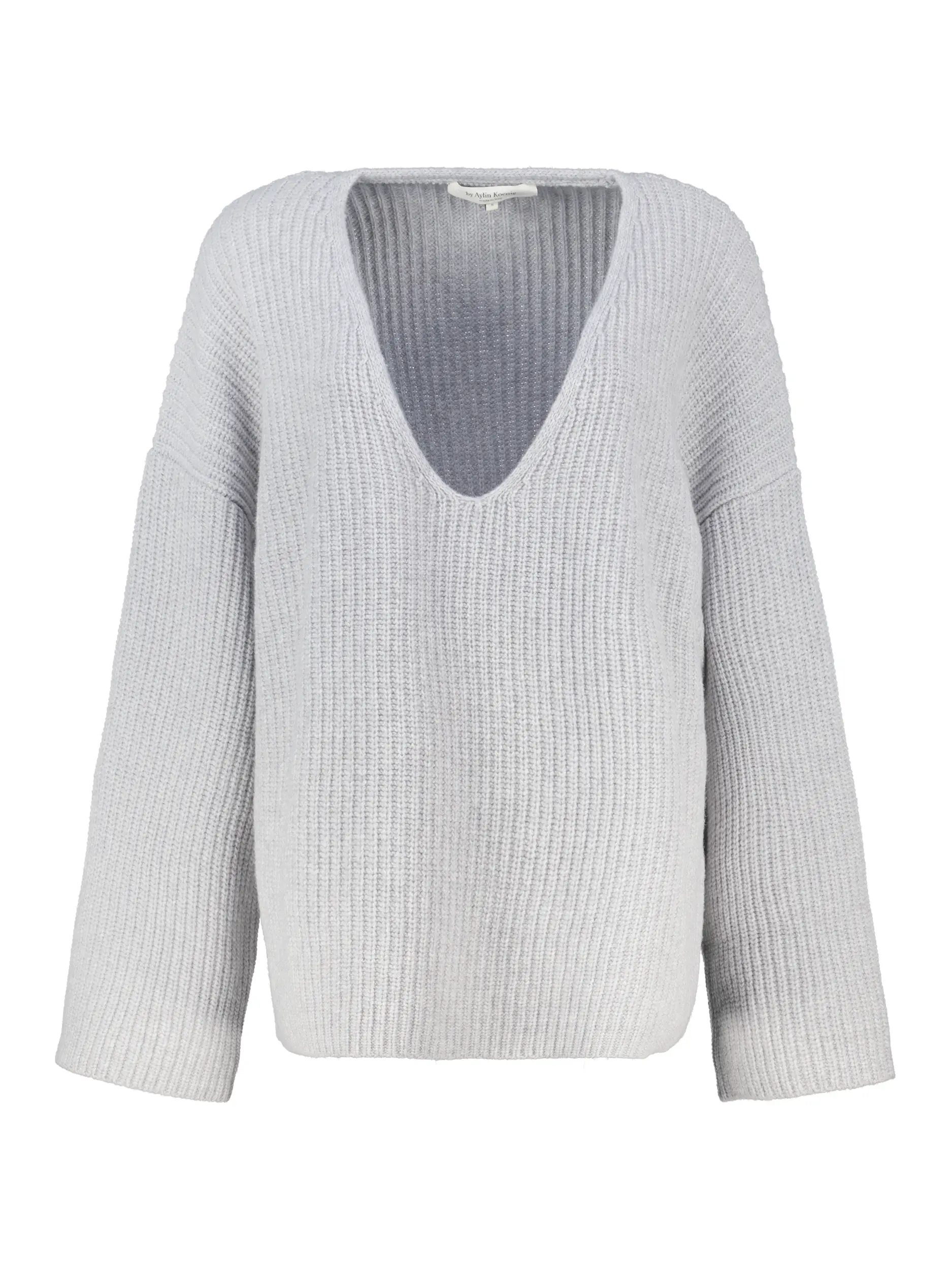 Gerippter Pullover 'Riva' aus Merinowolle langarm - Artikel Vorderseite - Farbe: Grau