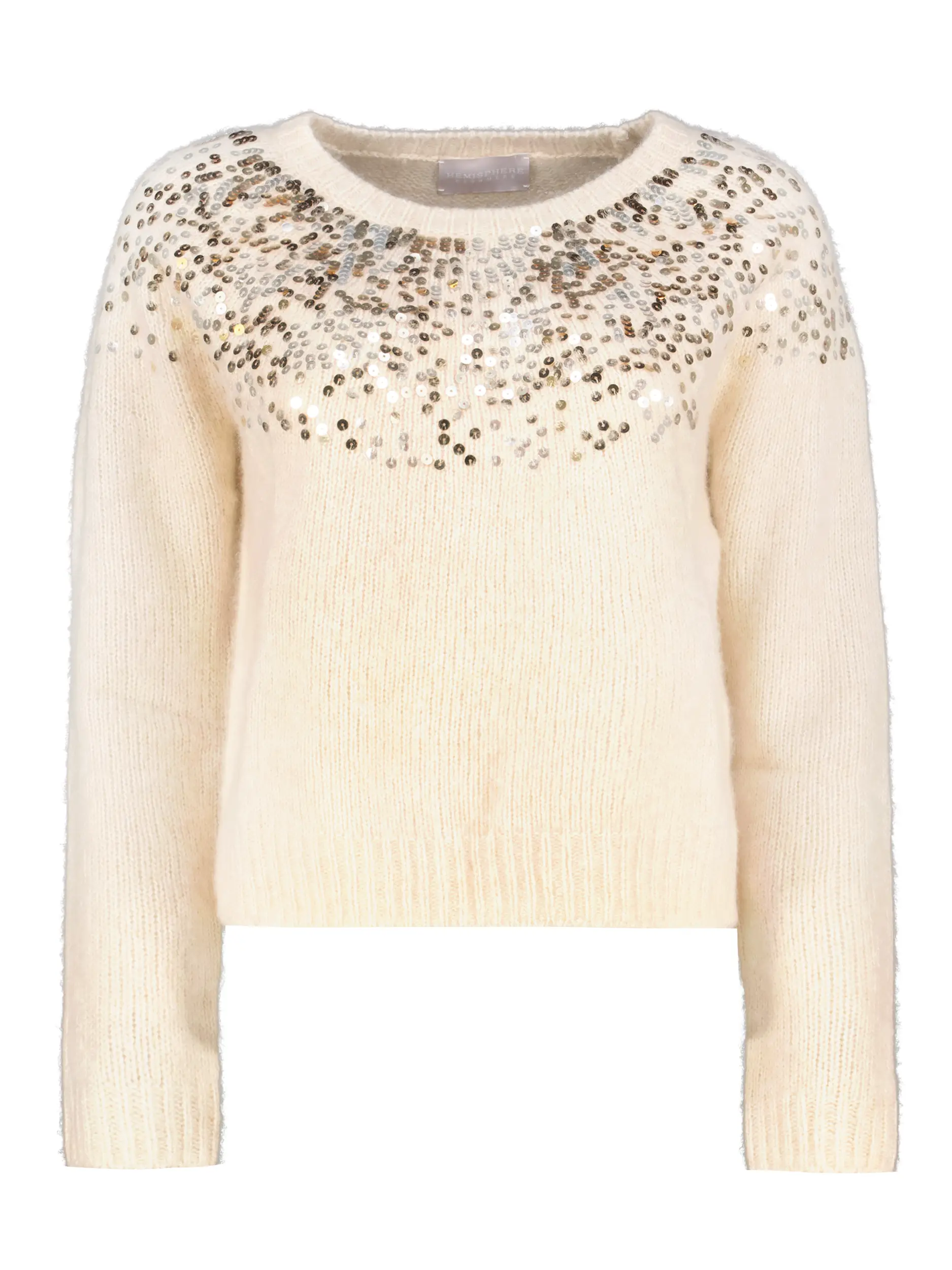 Pullover aus Wolle mit Pailletten langarm - Artikel Vorderseite - Farbe: Beige