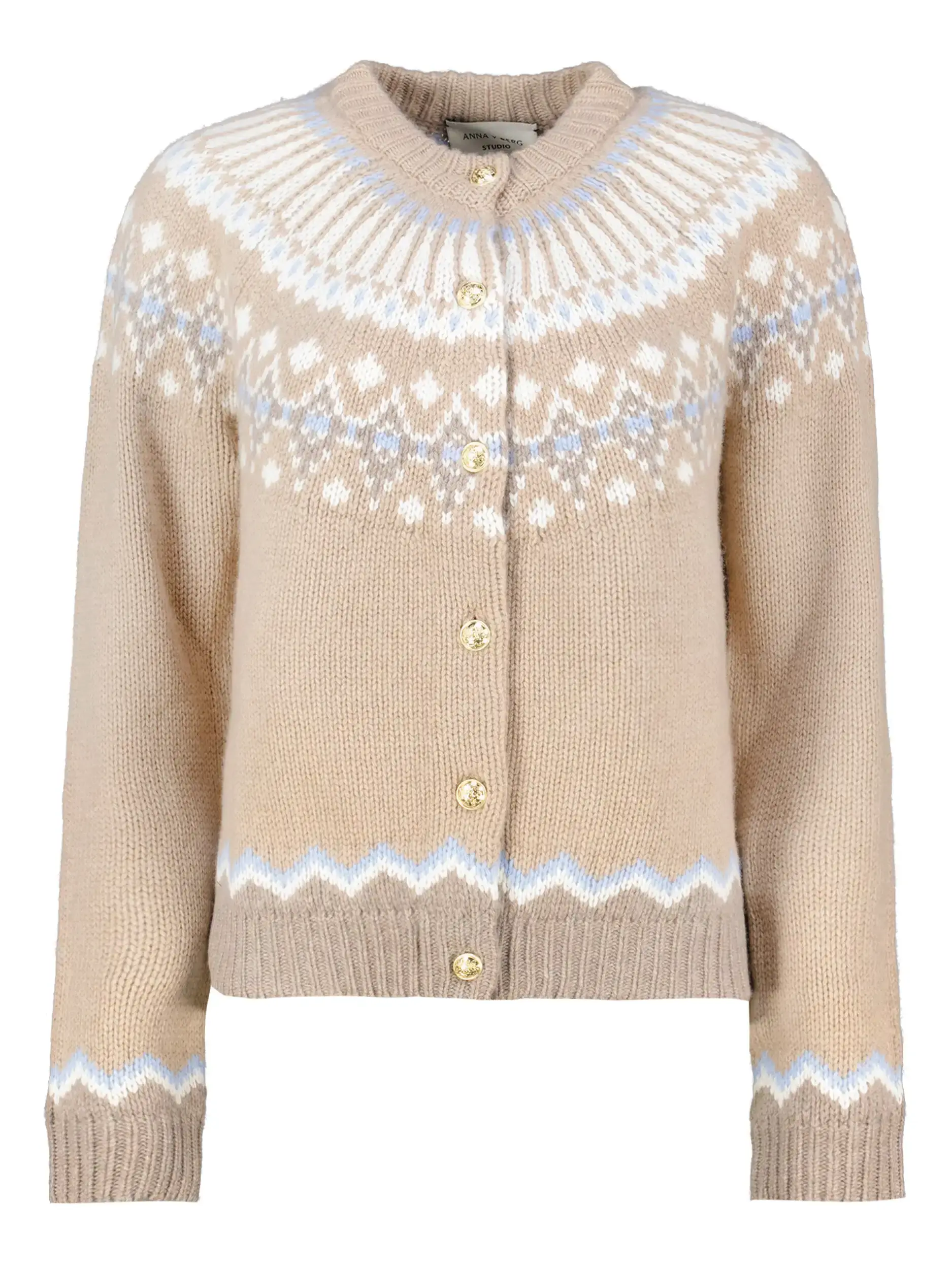 Gemusterte Strickjacke Studio 'Laura Fair Isle' aus Kaschmir langarm - Artikel Vorderseite - Farbe: Beige