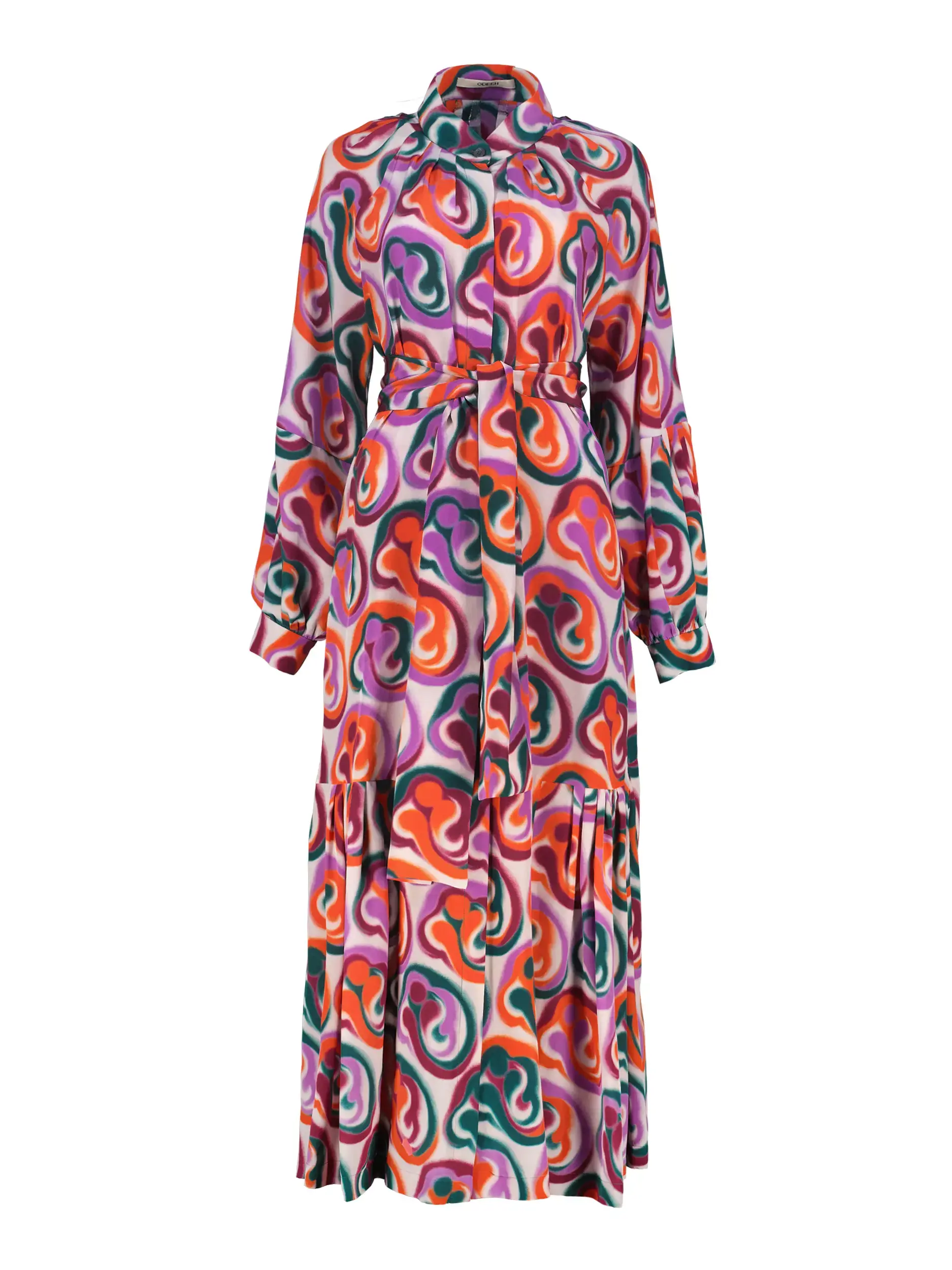Gemustertes Maxi Seidenkleid langarm - Artikel Vorderseite