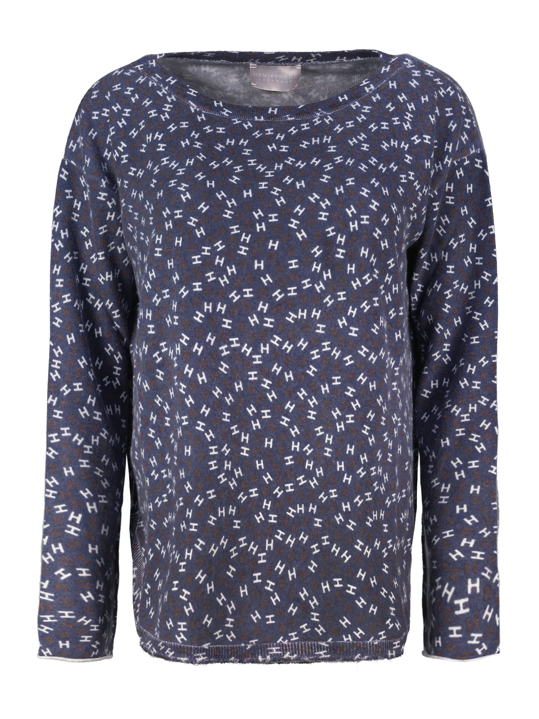 Gemusterter Pullover aus Kaschmir langarm - Artikel Vorderseite - Farbe: Blau