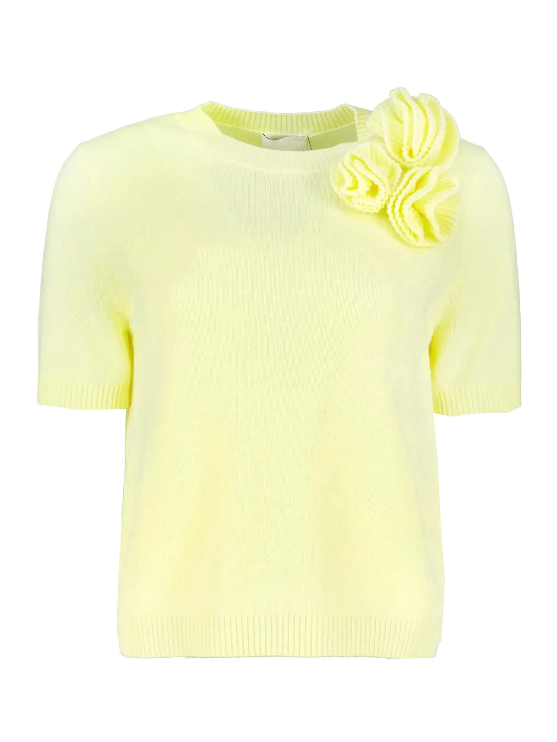 Pullover aus Wolle mit Blumenstickerei kurzarm - Artikel Vorderseite - Farbe: Gelb