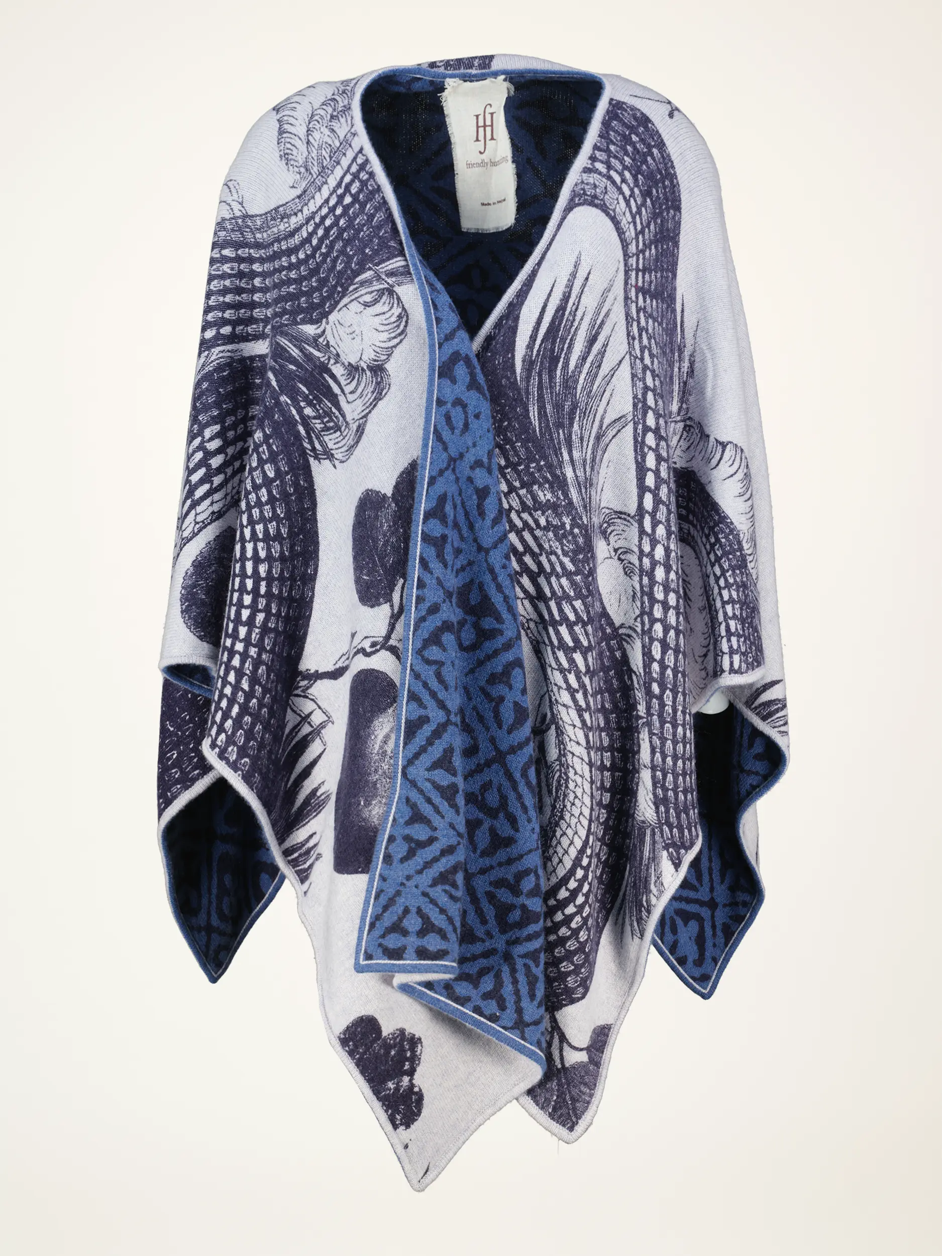 Gemustertes Cape aus Kaschmir - Artikelansicht - Farbe: Blau