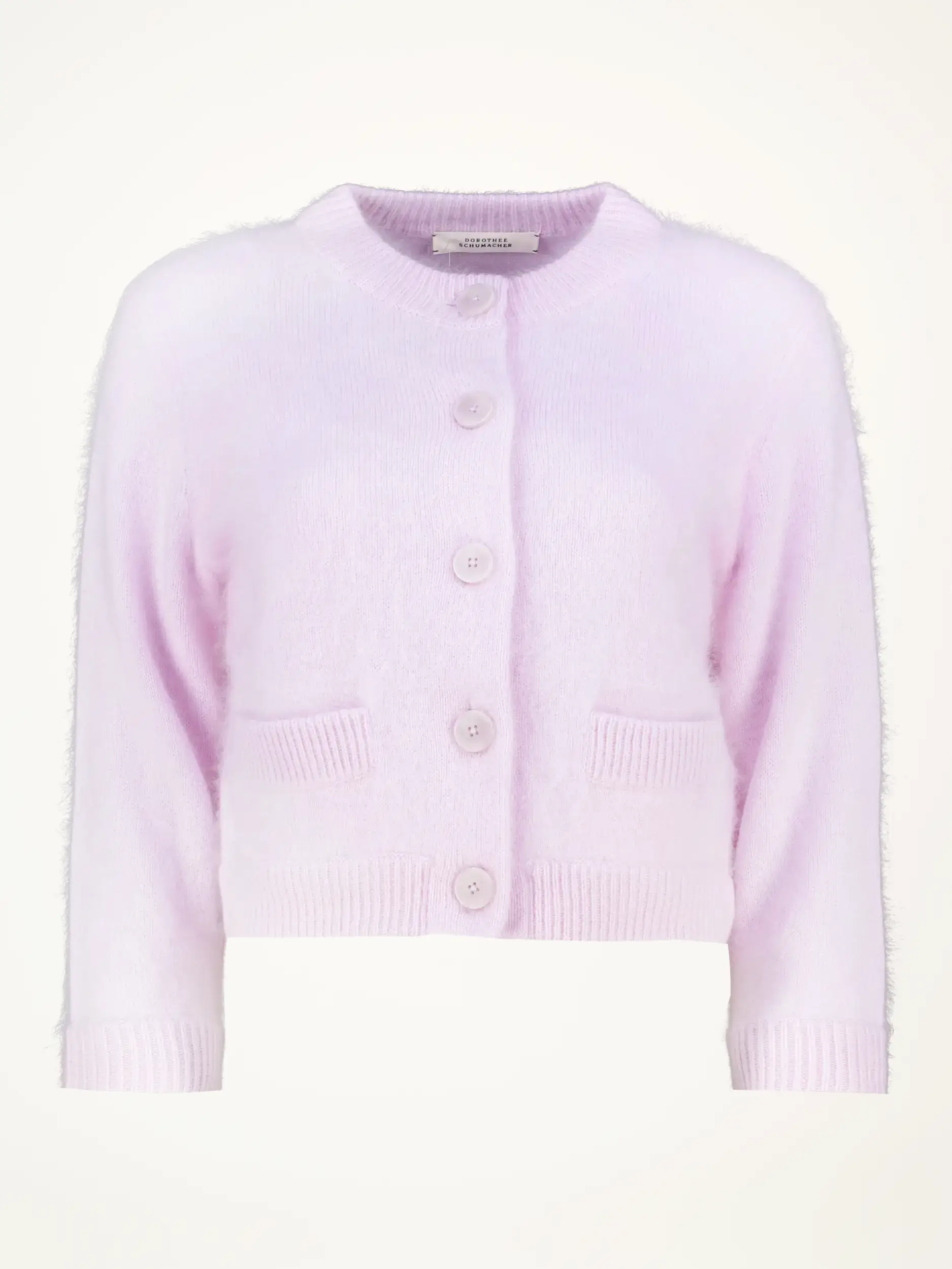 Strickjacke 'Fluffy Statements' aus Wolle 3/4 Arm - Artikelansicht - Farbe: Rosa&Pink