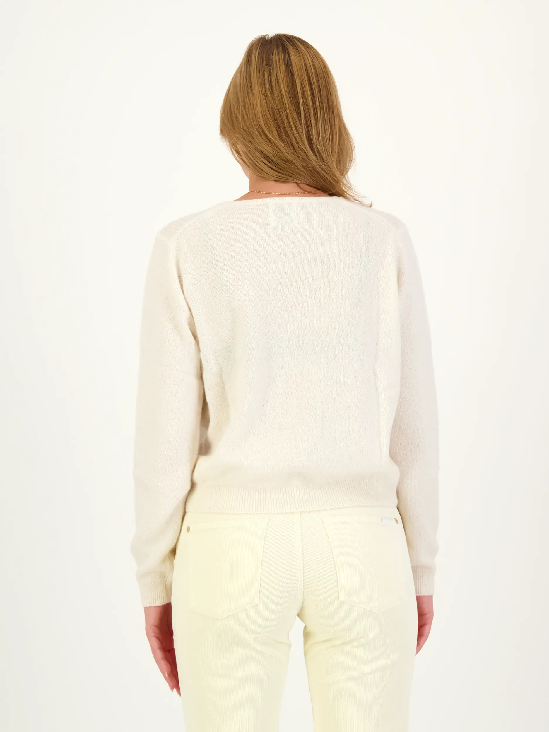 Pullover aus Woll-Mix langarm - Artikel Rückseite getragen von einem Modell - Farbe: Creme