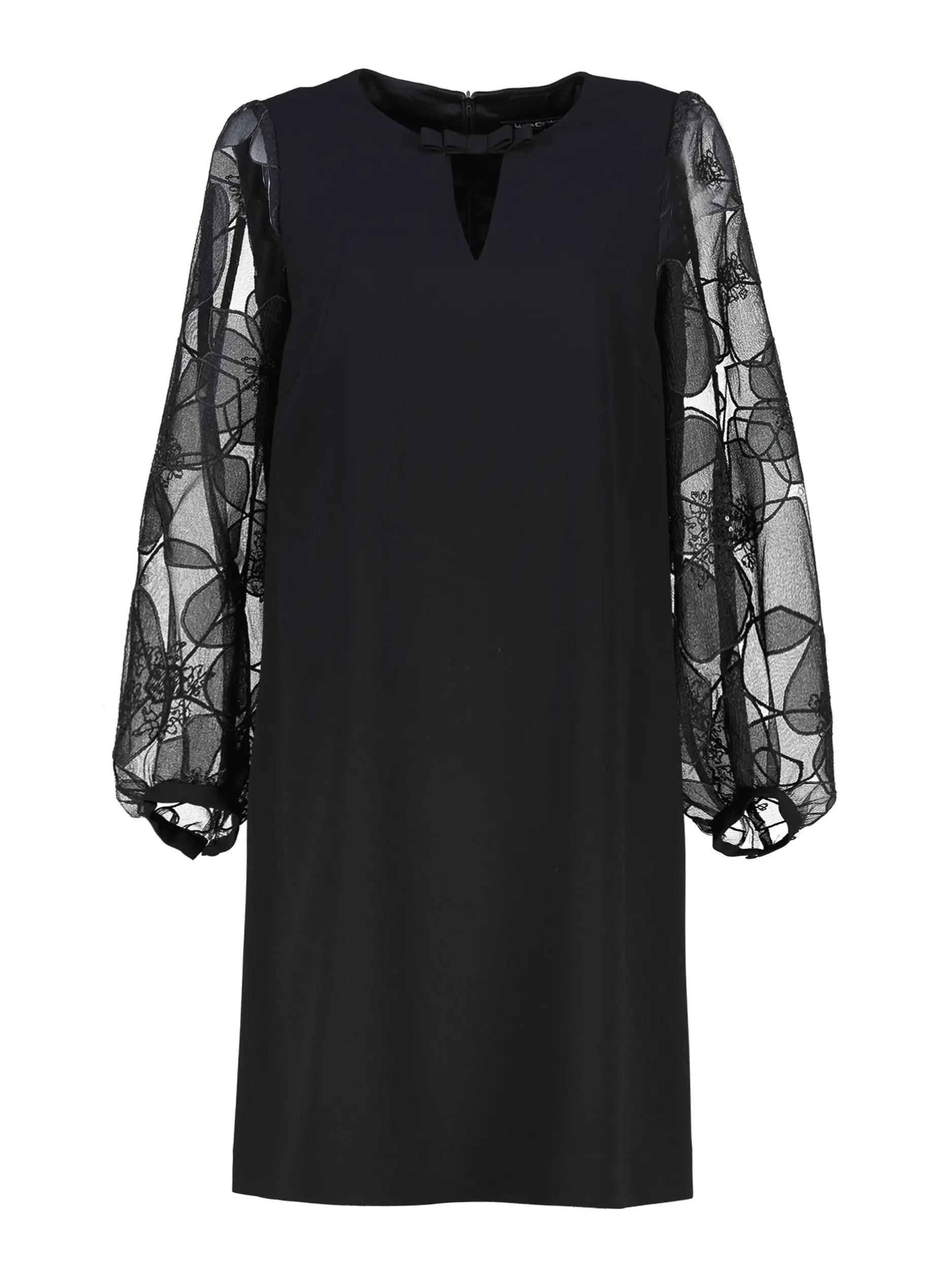 Minikleid mit aufgestickten Blumen langarm - Artikel Vorderseite - Farbe: Schwarz