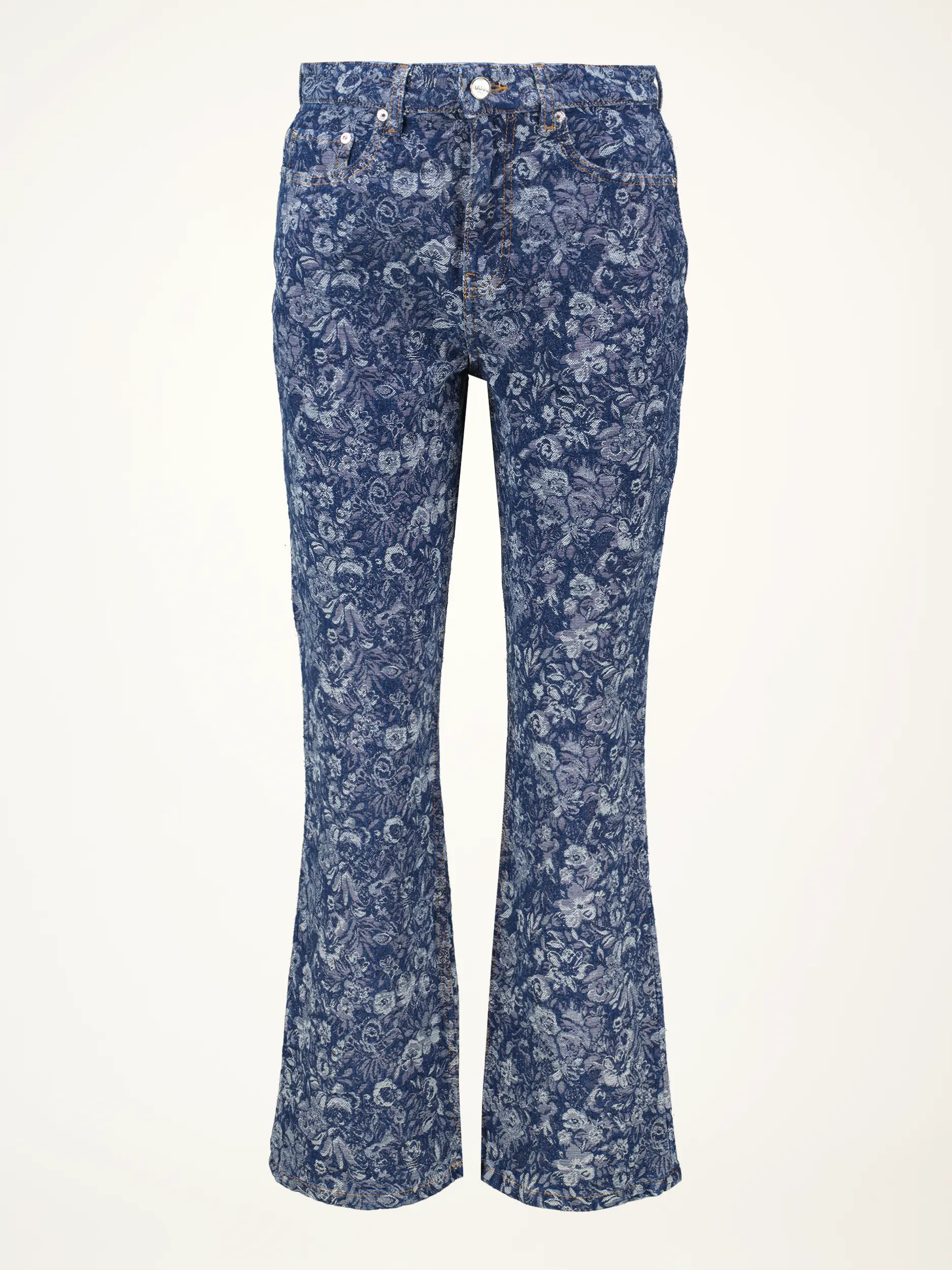 High Rise Bootcut Jeans mit Blumenprint - Artikelansicht - Farbe: Blau