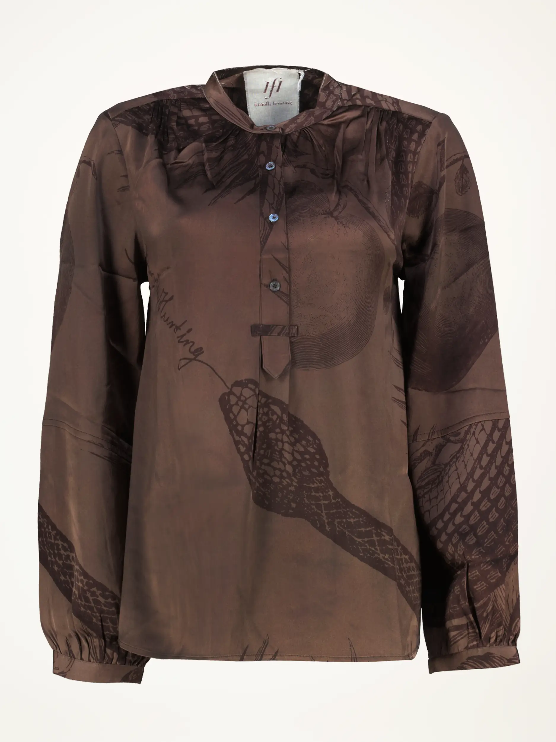 Gemusterte Bluse 'Mitra Garden Eden' aus Seide langarm - Artikelansicht - Farbe: Braun