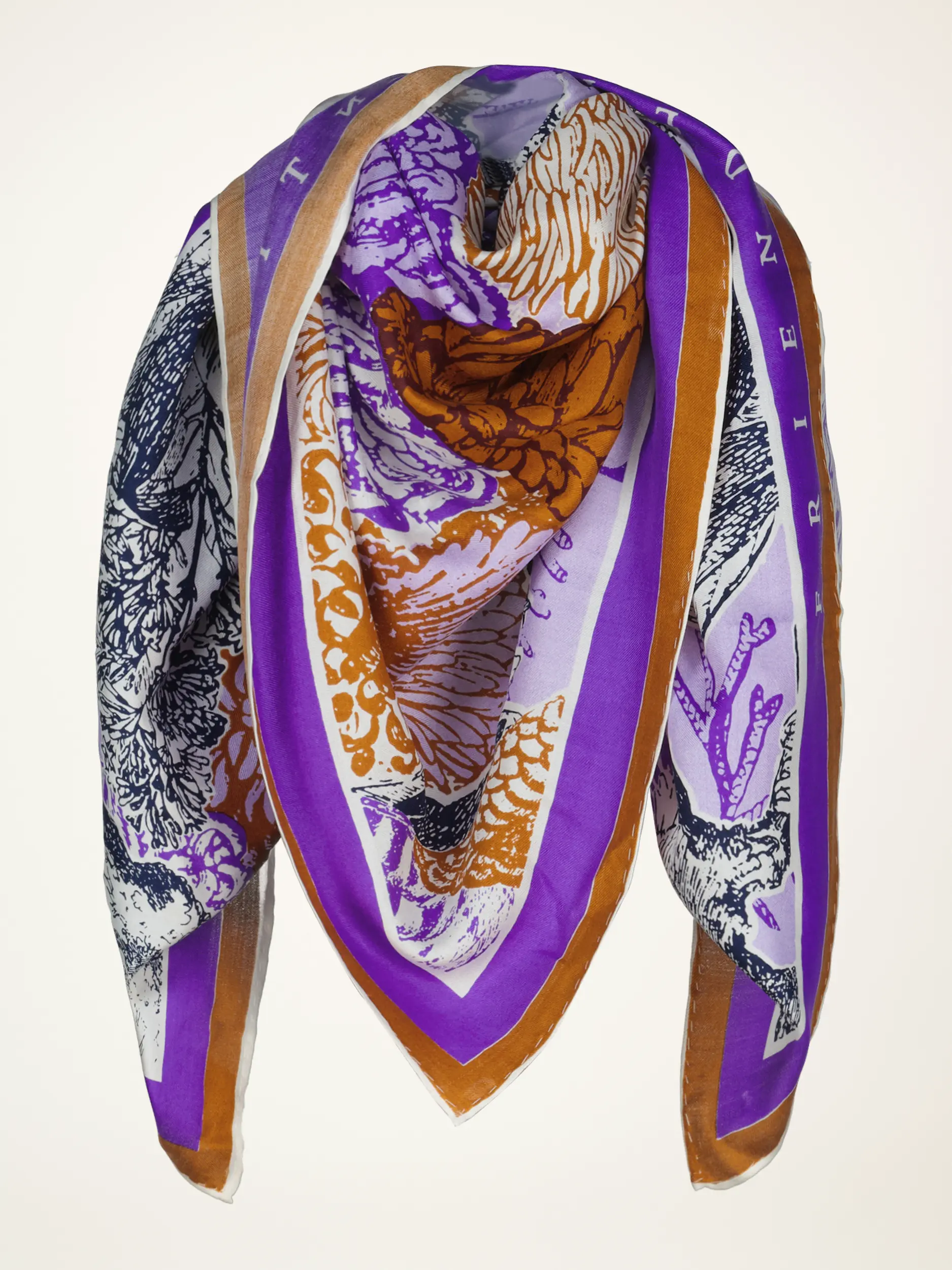 Gemustertes Tuch 'New Pheasant' aus Seide - Artikelansicht - Farbe: Violett
