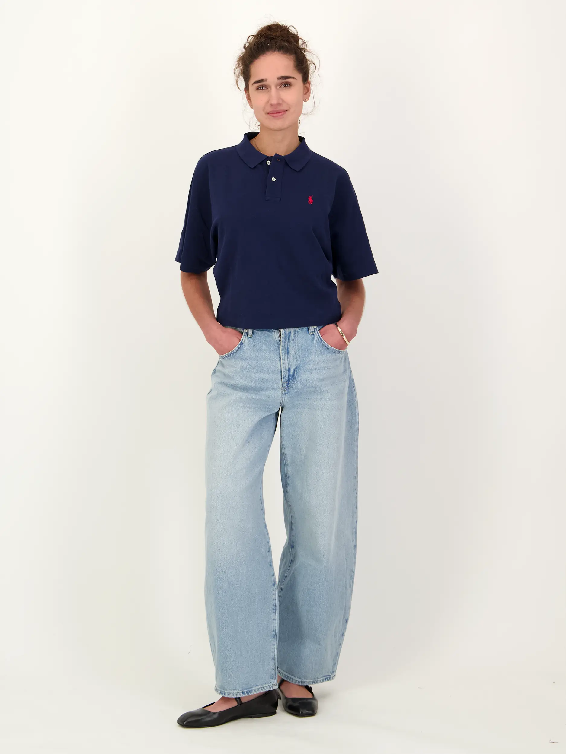 Poloshirt 3/4 Arm - Artikel Teil eines Outfits getragen von einem Modell - Farbe: Blau
